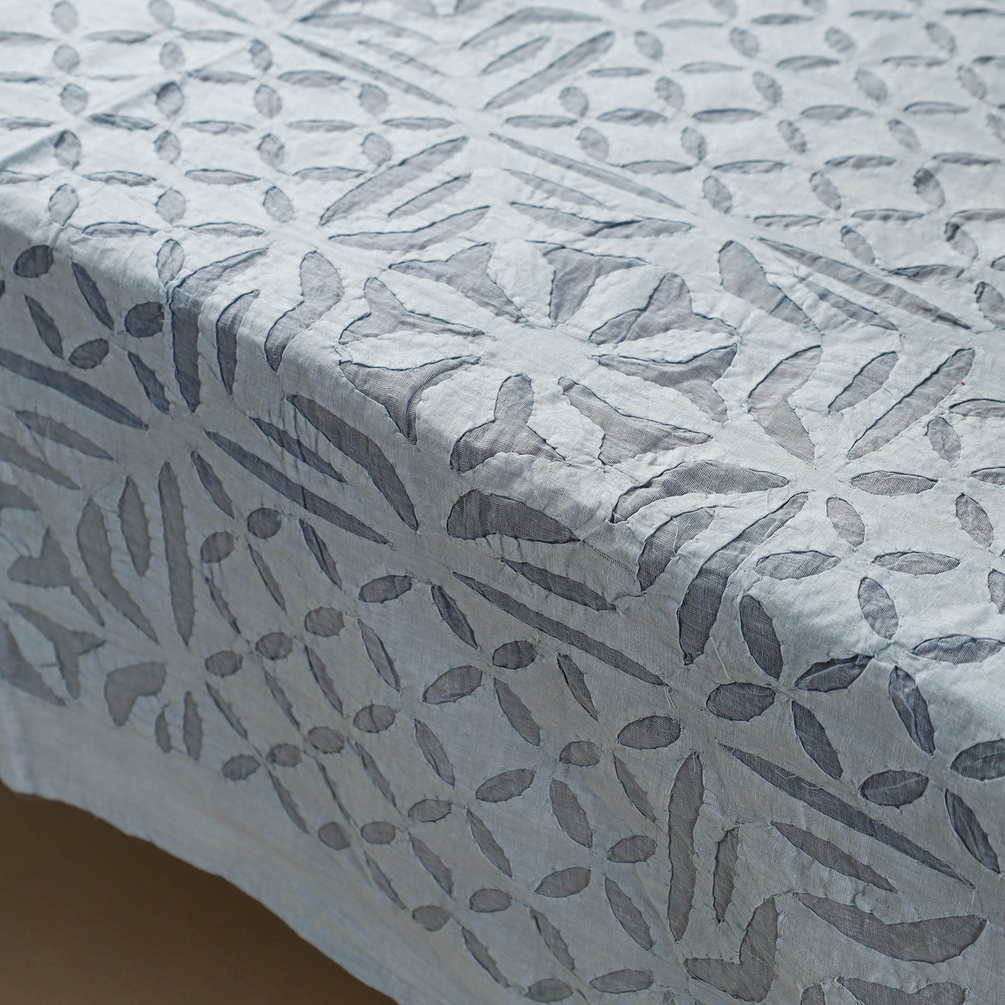Blue Applique Cutwork Cotton Table Cover