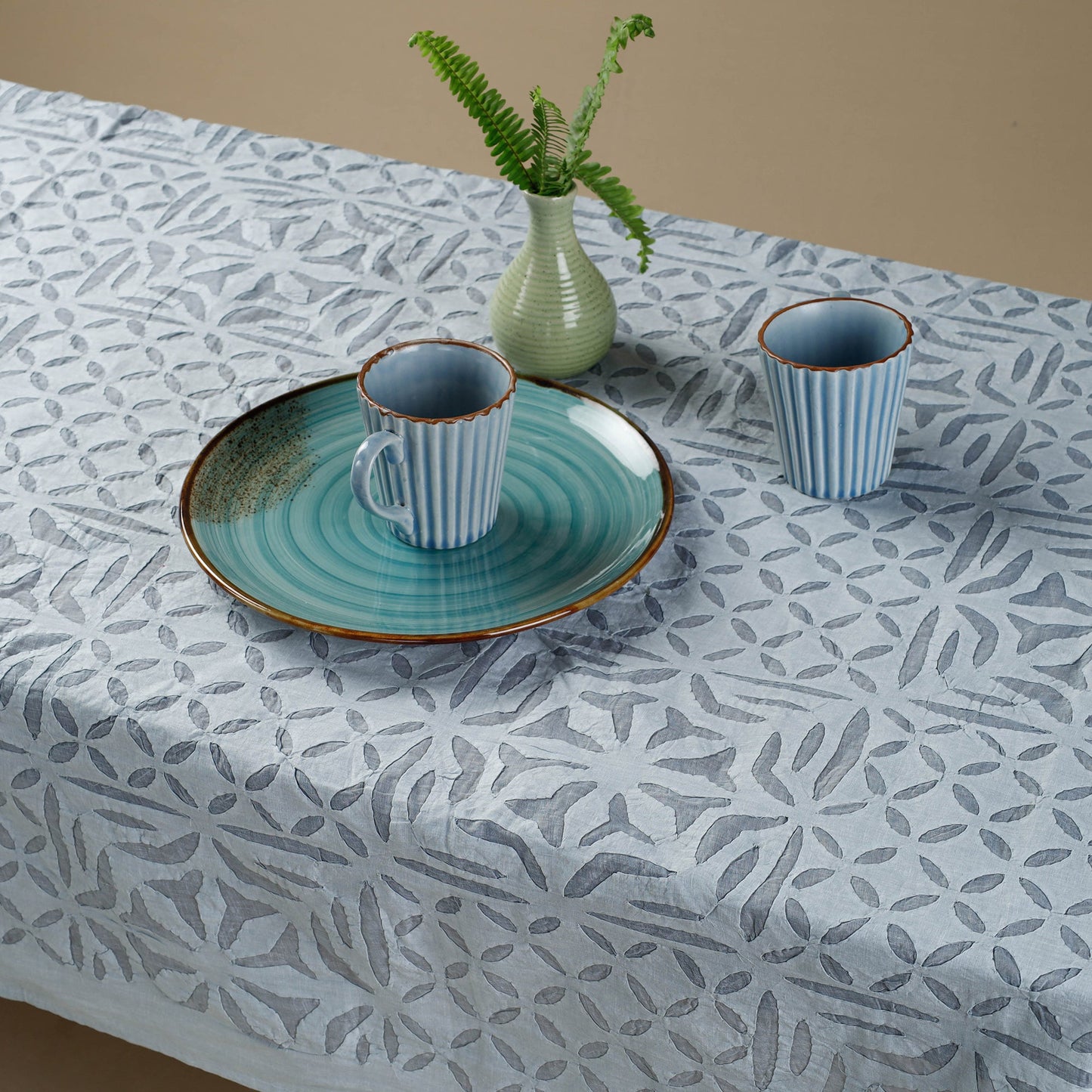Blue Applique Cutwork Cotton Table Cover