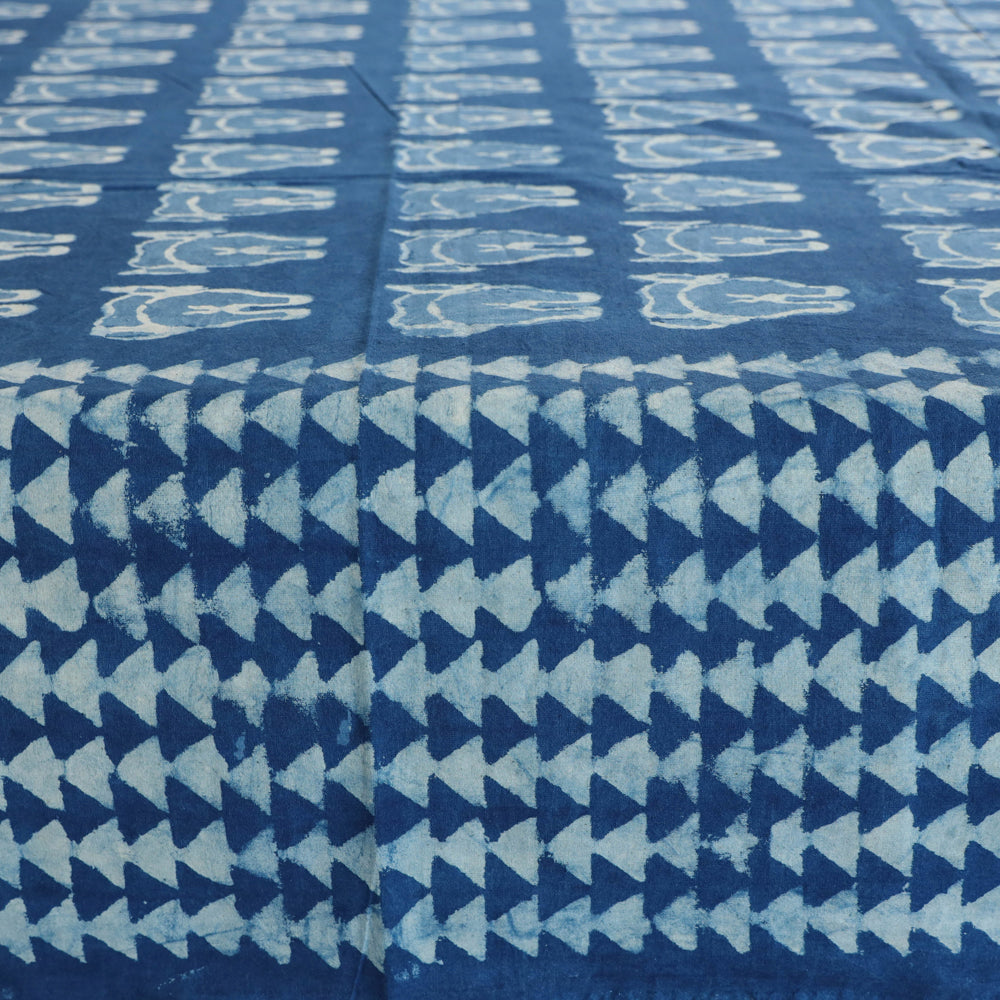 Blue - Block Art Print Cotton Double Bindaas Bed Sheet (110 x 93 in)