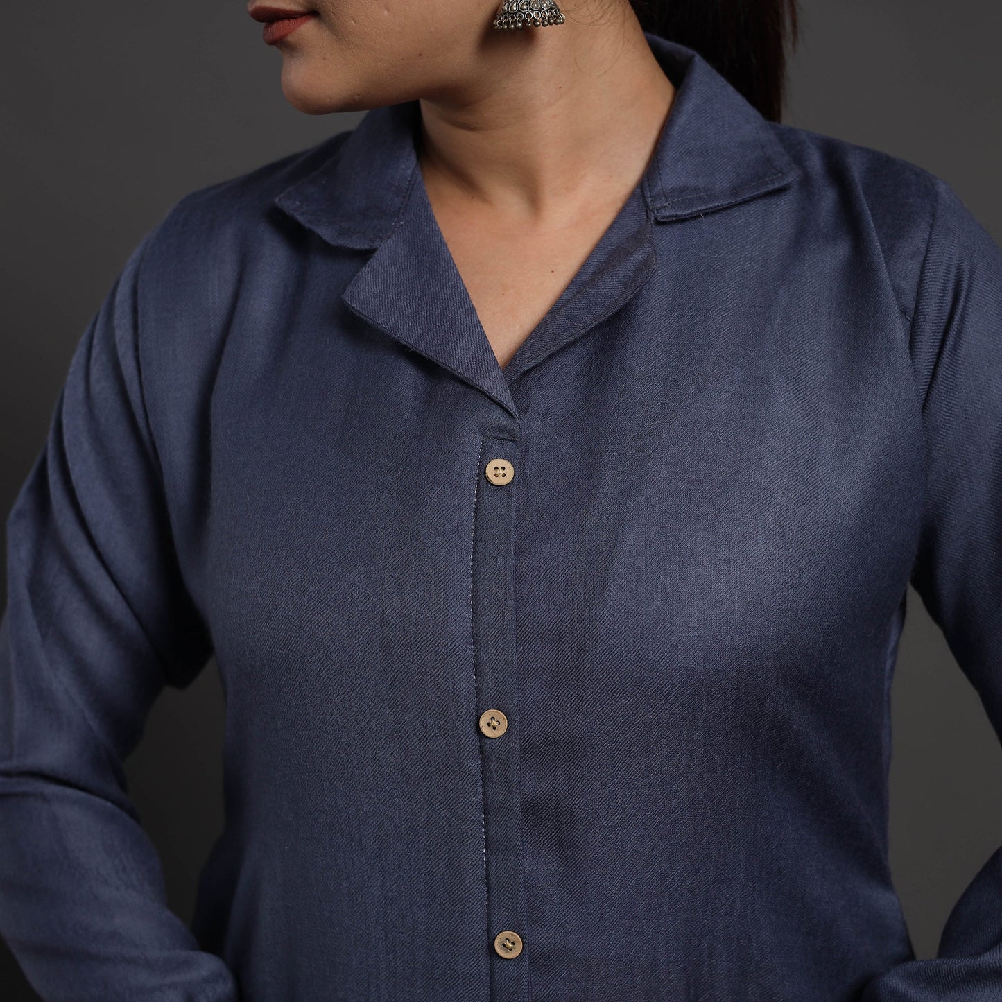 Blue Plain Merino Woolen Kurta for Women