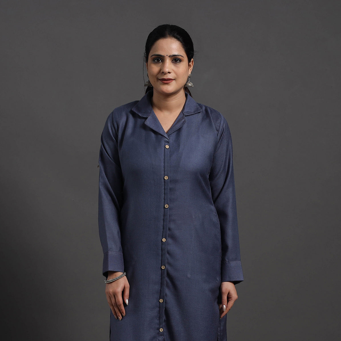 Blue Plain Merino Woolen Kurta for Women
