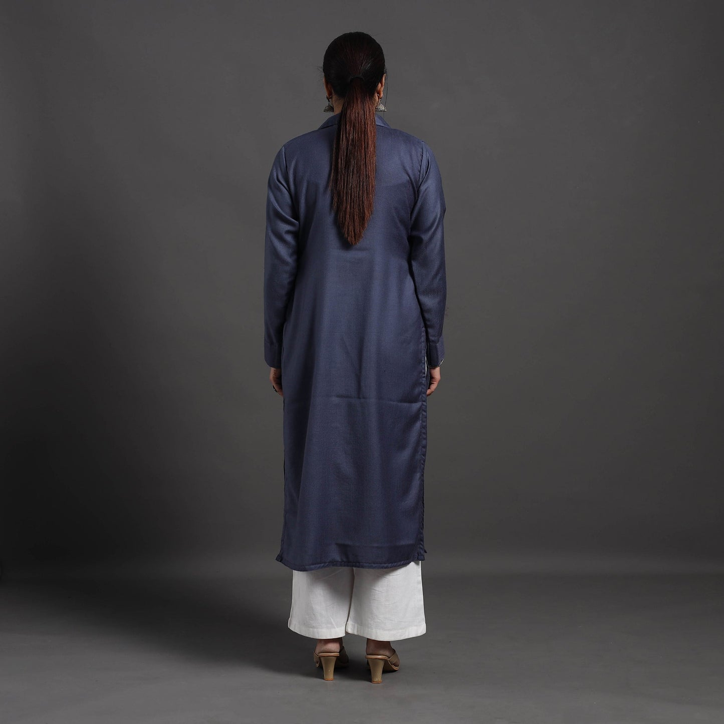 Blue Plain Merino Woolen Kurta for Women