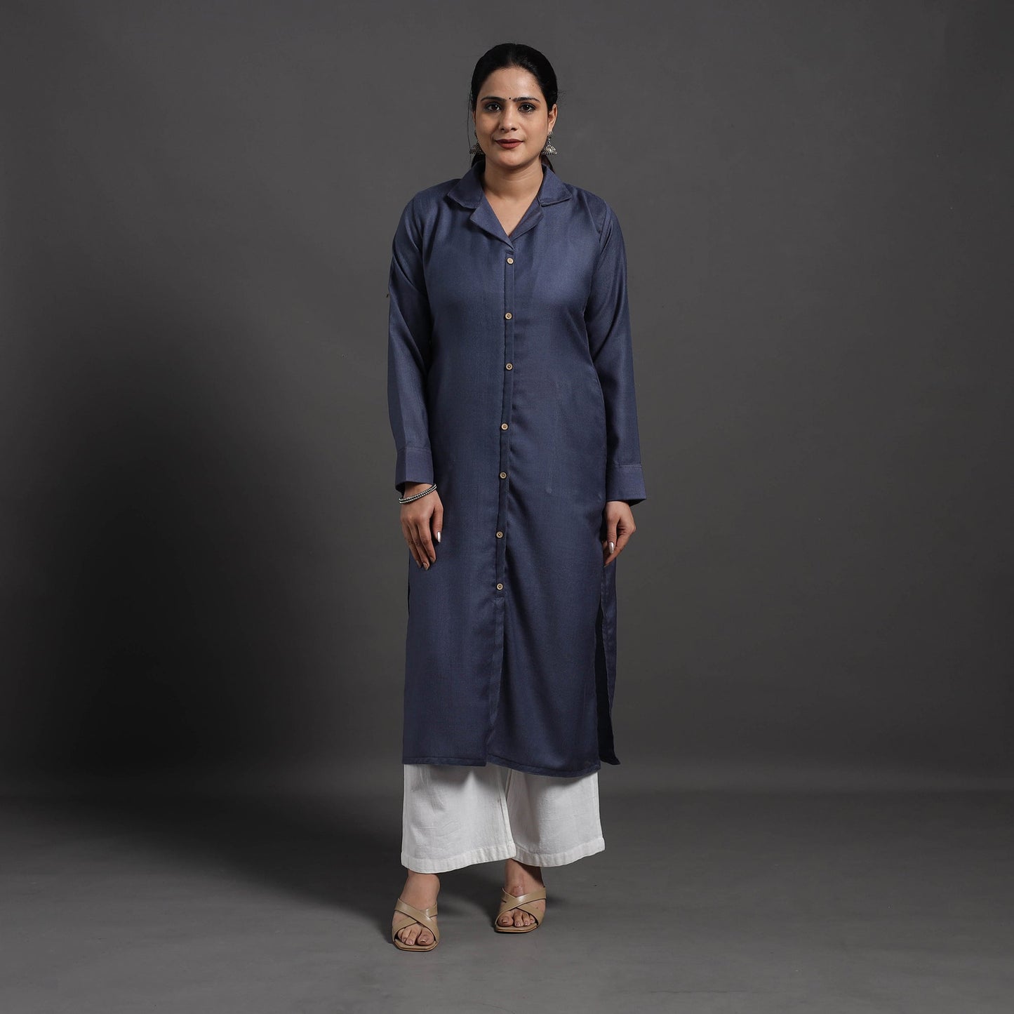 Blue Plain Merino Woolen Kurta for Women