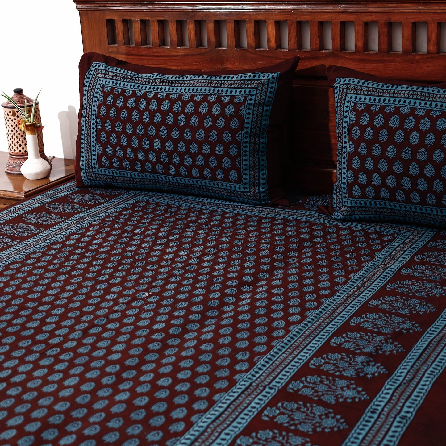 Bagh Block Printed Cotton Single Bed Cover with Pillow Covers
