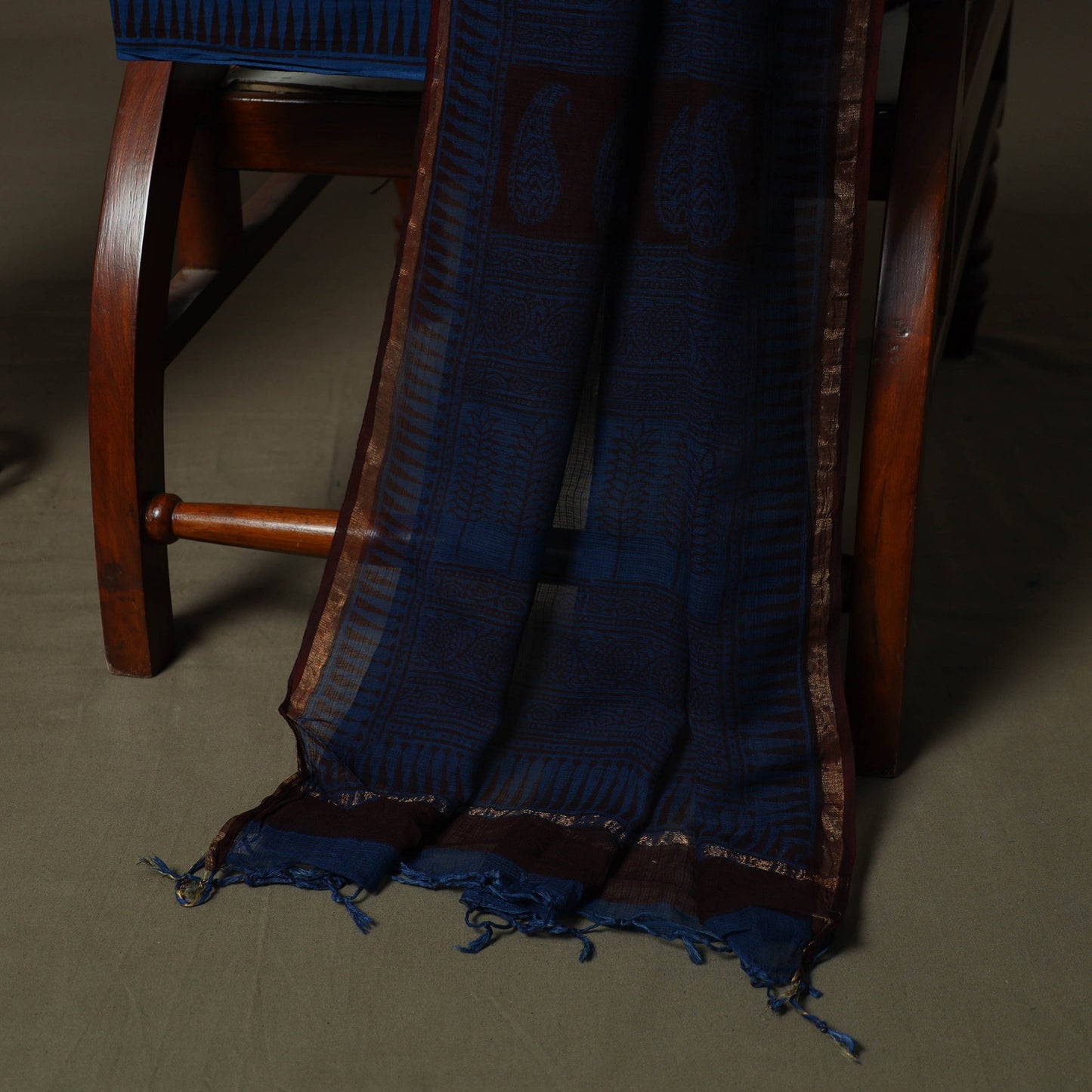Bagh hand block print natural dyed kota doria cotton 3pc