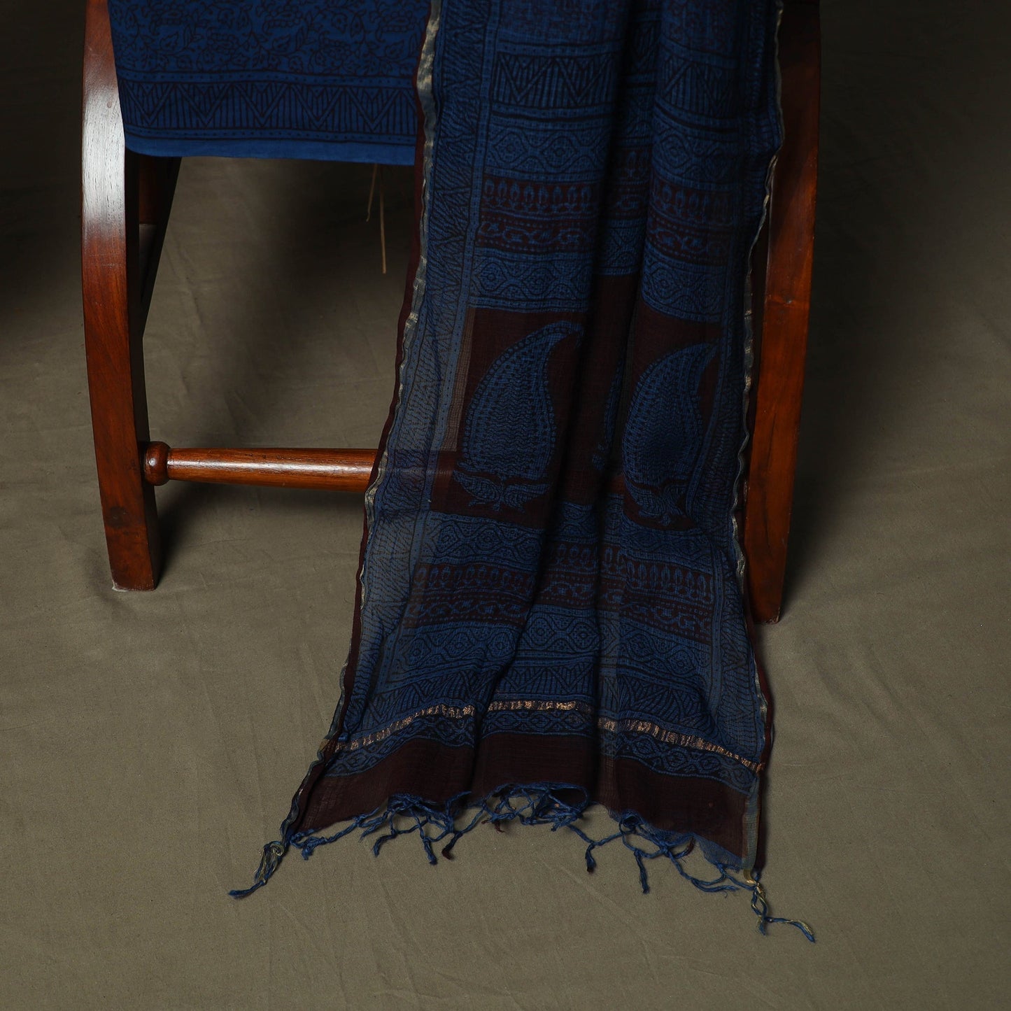 Bagh hand block print natural dyed kota doria cotton 3pc