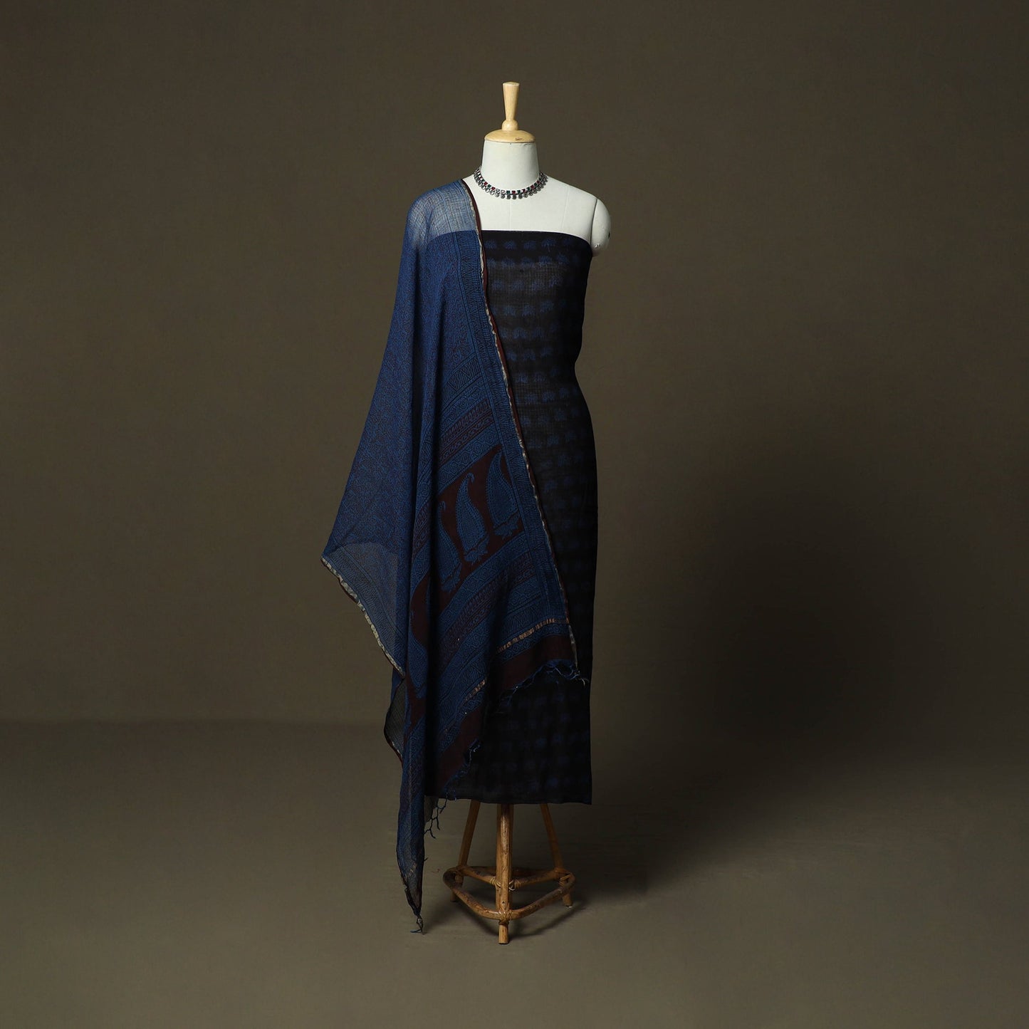 Bagh hand block print natural dyed kota doria cotton 3pc