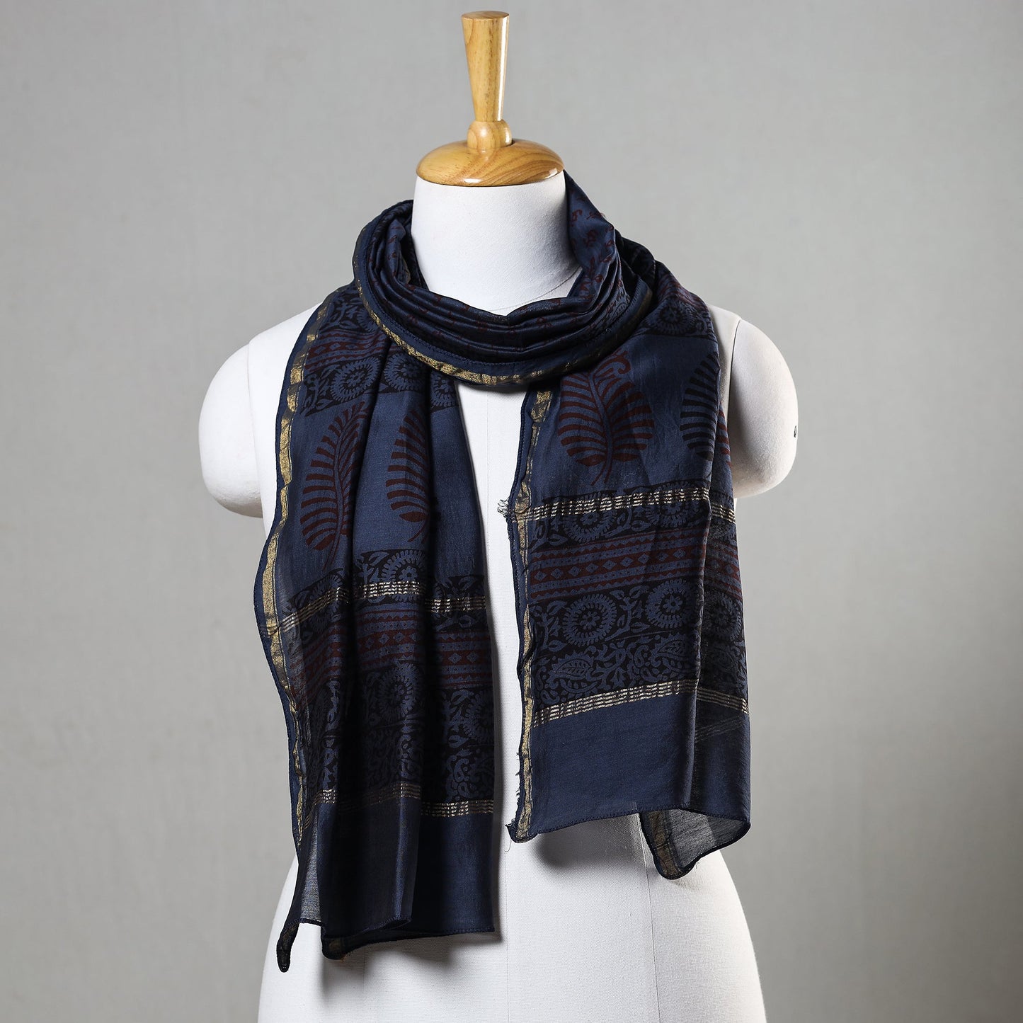 Blue Bagh Block Printed Chanderi Silk Stole