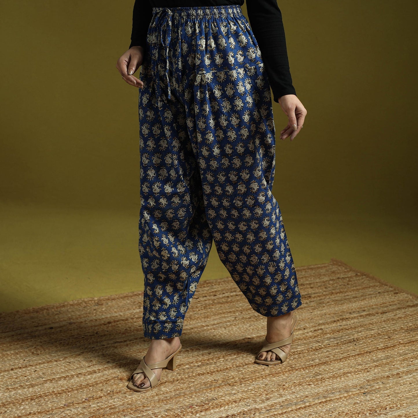 Blue - bagru natural dyed cotton salwar 01 - handcrafted