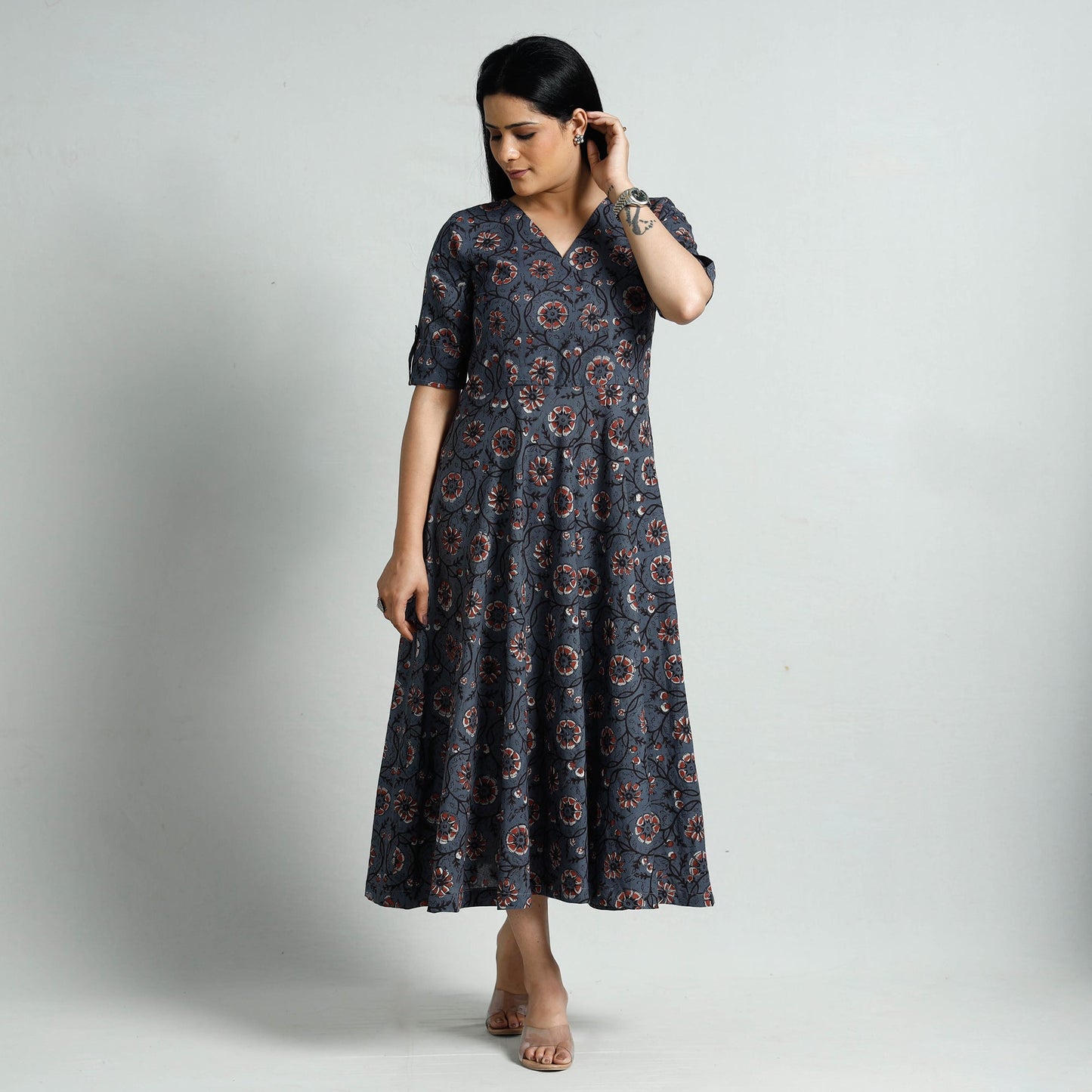 Bagru Block Printed Cotton Flare Dress