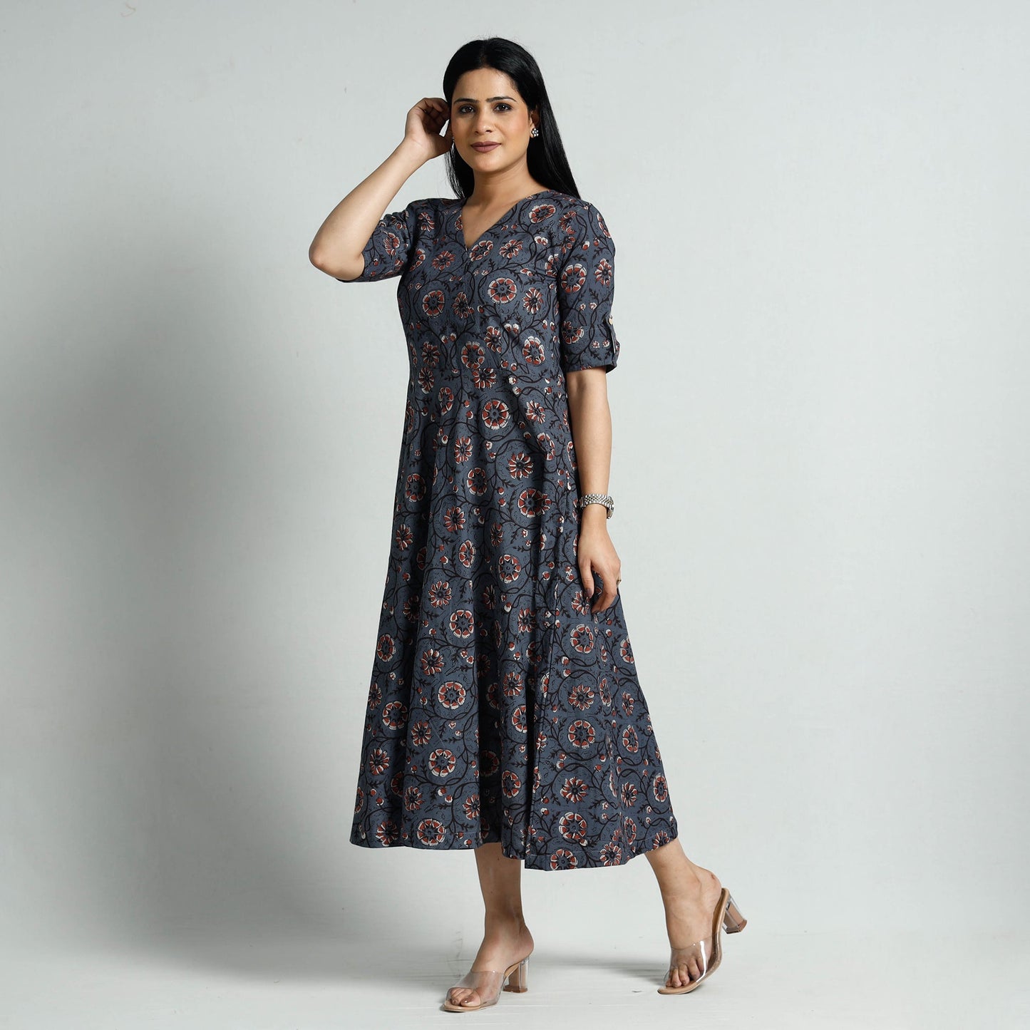 Bagru Block Printed Cotton Flare Dress