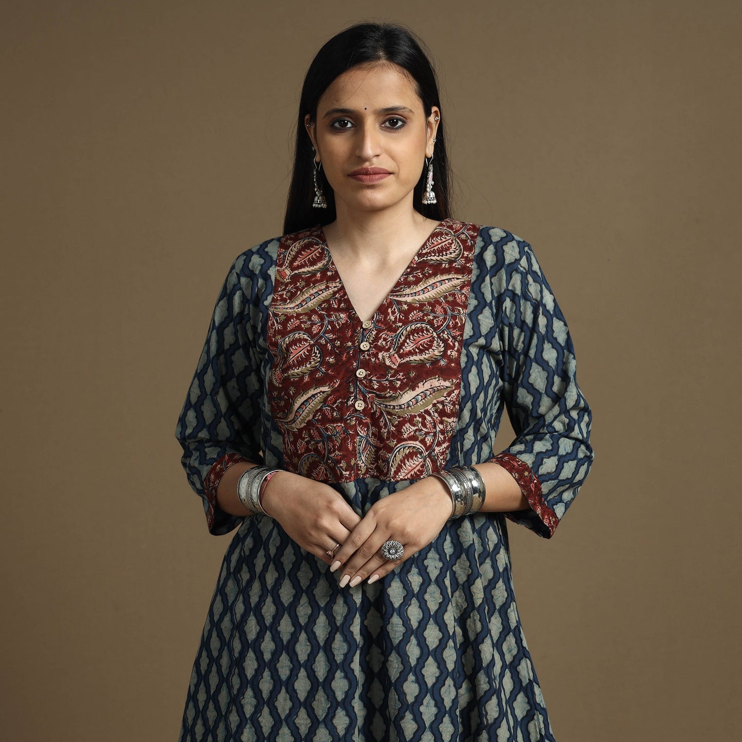 Buy Bagru Hand Block Printed Cotton Long Kurta Online at iTokri.com