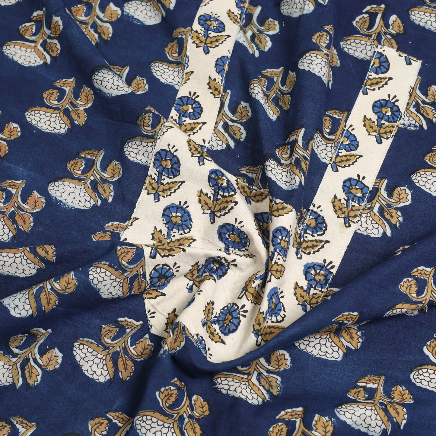 Buy Blue Bagru Print Patchwork Cotton Kurta Material