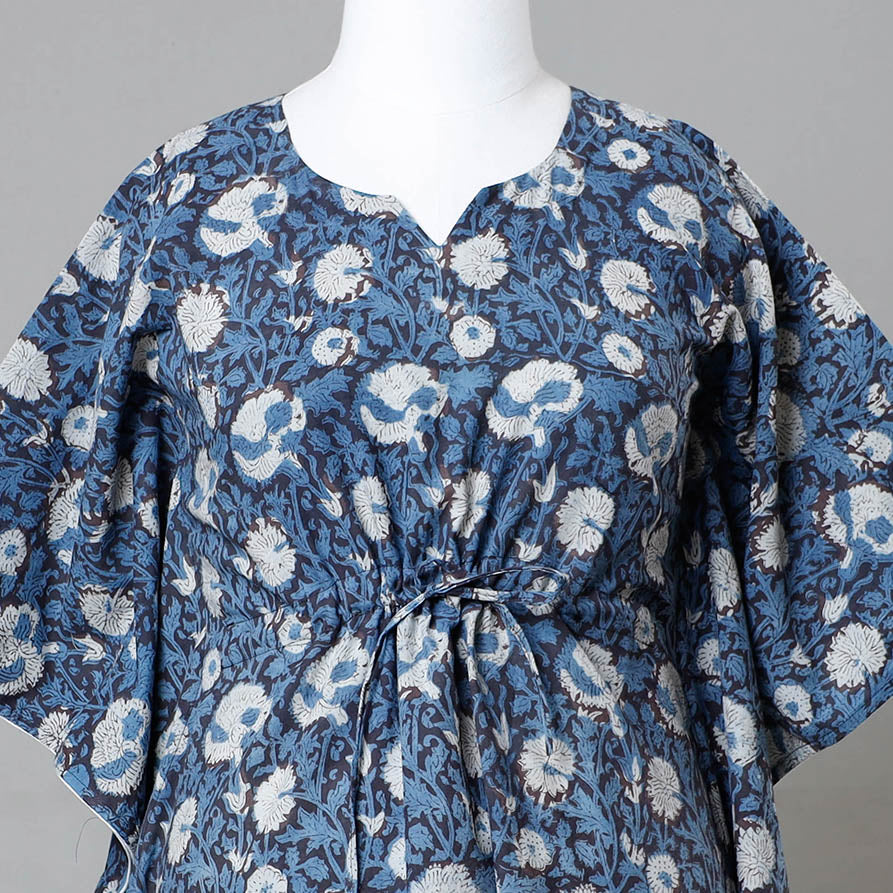 Bagru Block Printed Cotton Kaftan with Tie-Up Waist