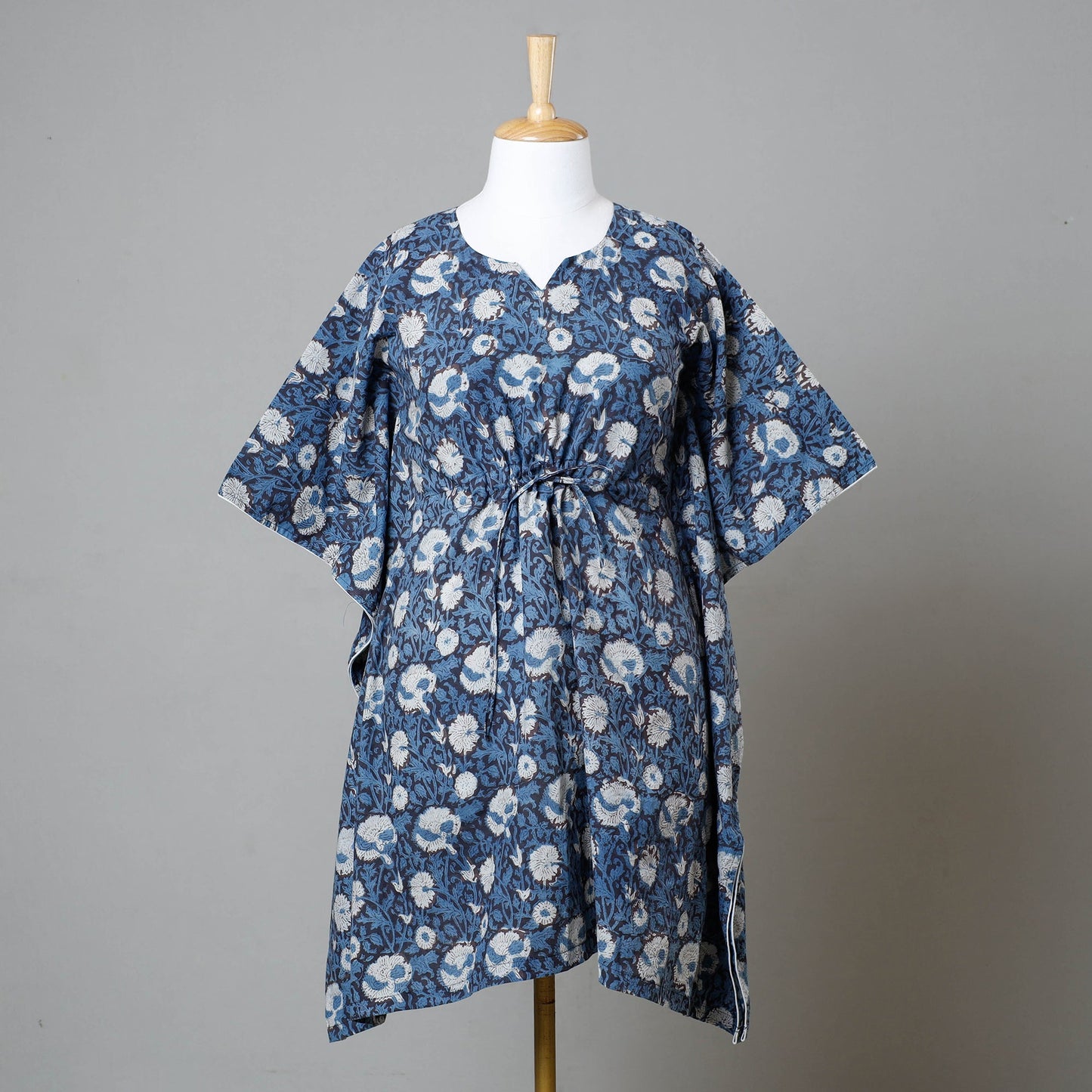 Bagru Block Printed Cotton Kaftan with Tie-Up Waist