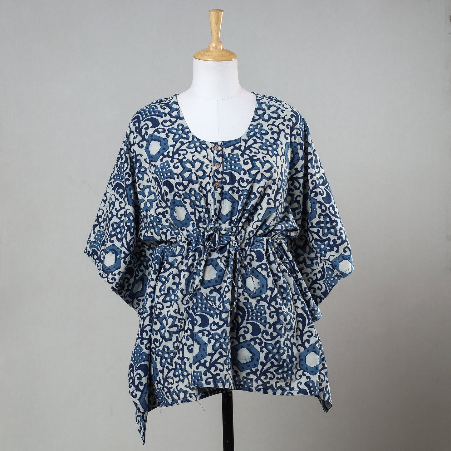 Bagru Block Printed Cotton Kaftan with Tie-Up Waist (Short)