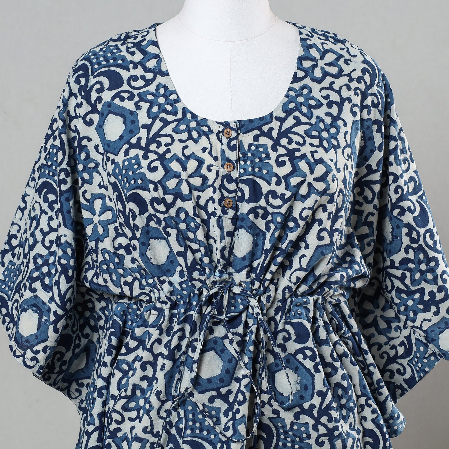 Bagru Block Printed Cotton Kaftan with Tie-Up Waist (Short)