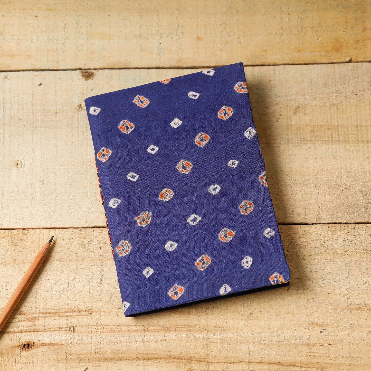 Blue Bandhani Fabric Cover Handmade Paper Notebook