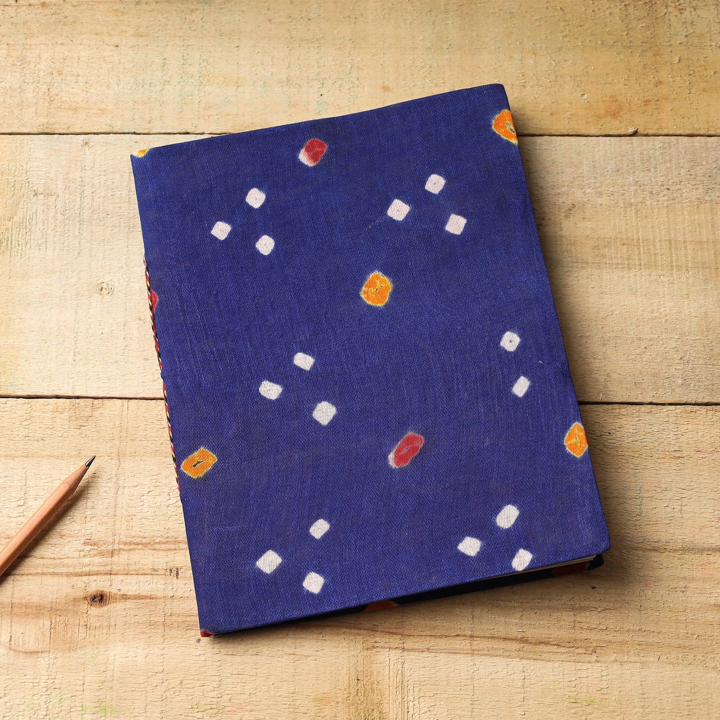Blue Bandhani Fabric Cover Handmade Paper Notebook