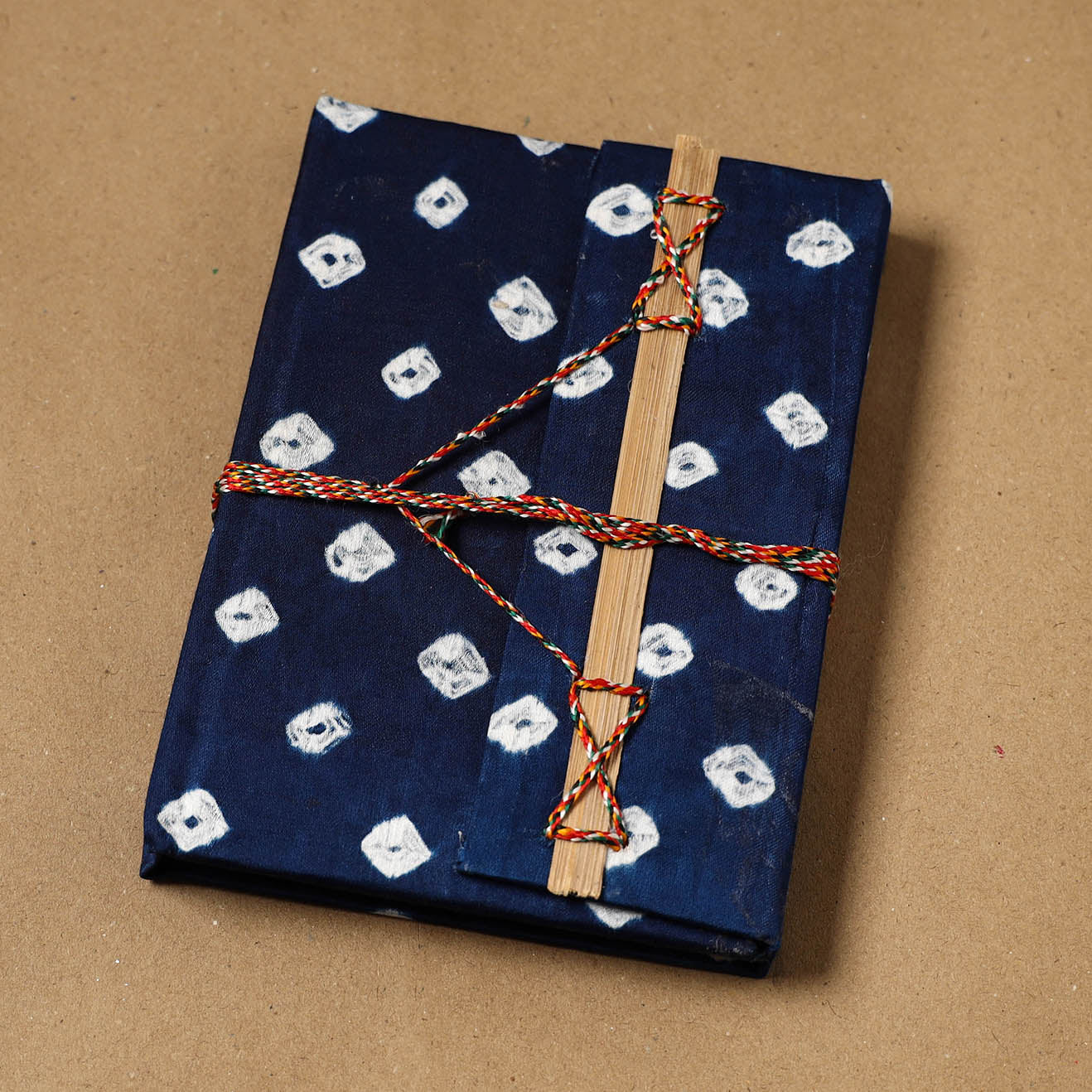 Bandhani fabric cover handmade paper notebook with thread