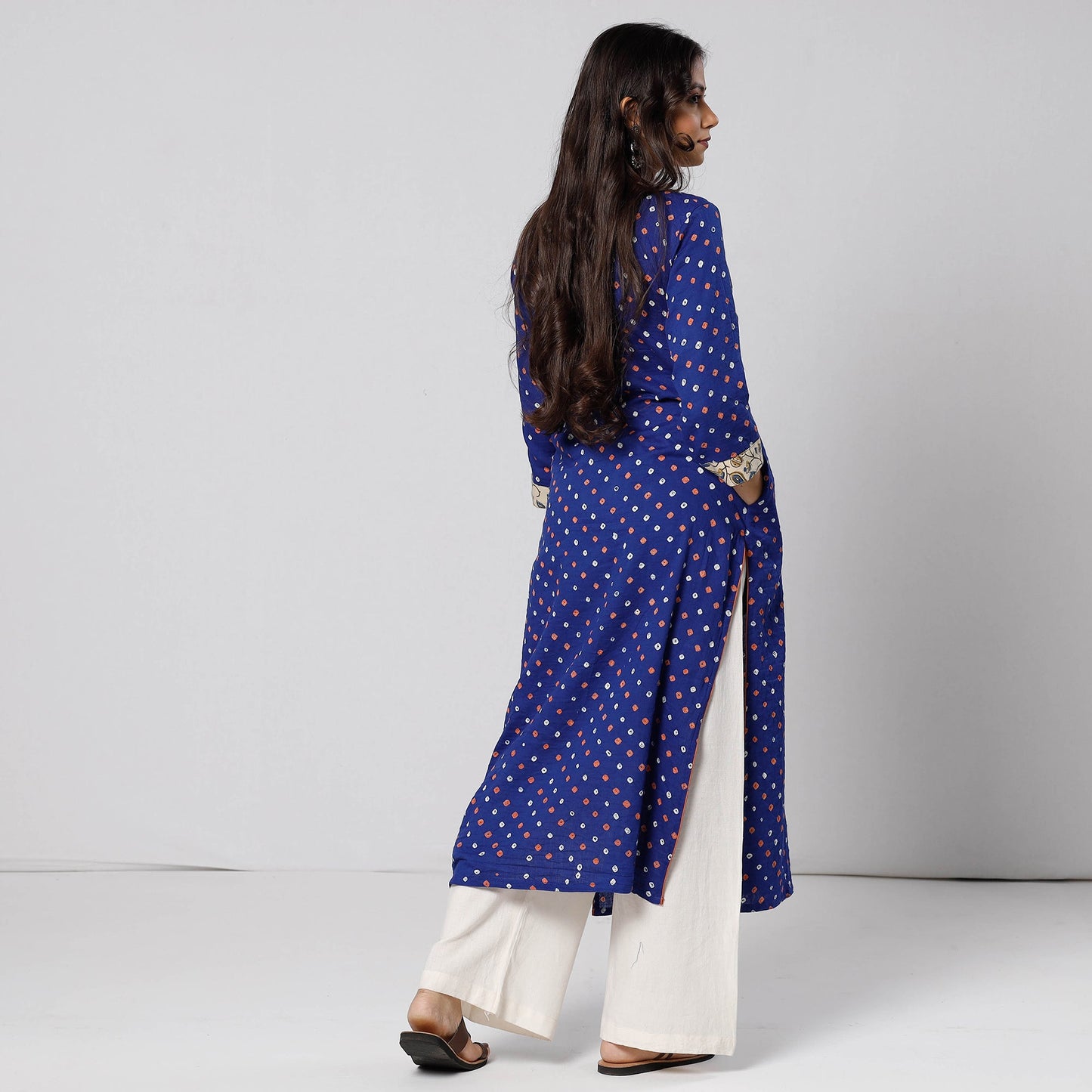 Bandhani Tie-dye Cotton Long Straight Kurta for Women