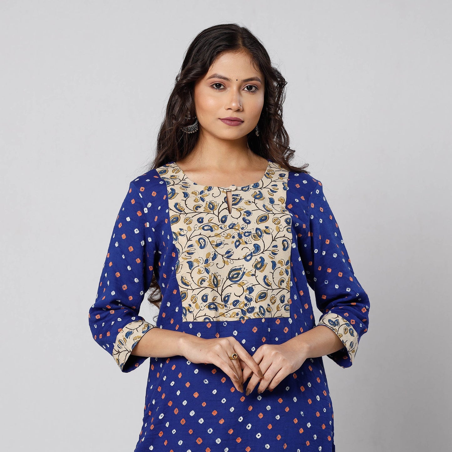 Bandhani Tie-dye Cotton Long Straight Kurta for Women