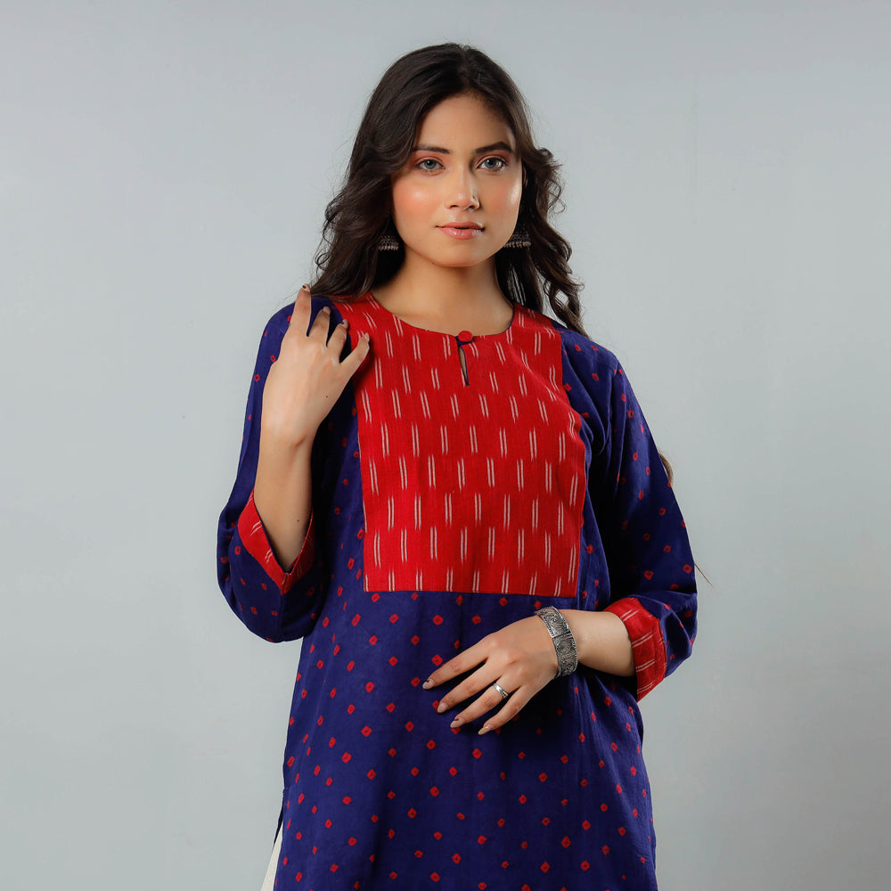 Navy Blue - Bandhani Tie-dye Cotton Long Straight Kurta 08 main image 0