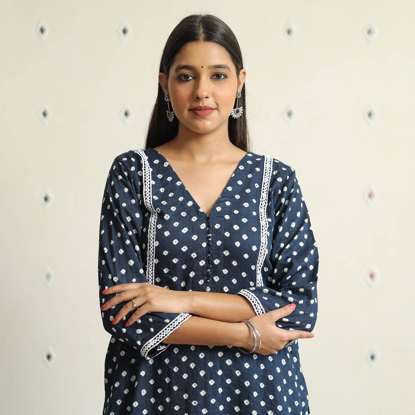 Bandhani Tie-dye Cotton Straight Kurta for Women