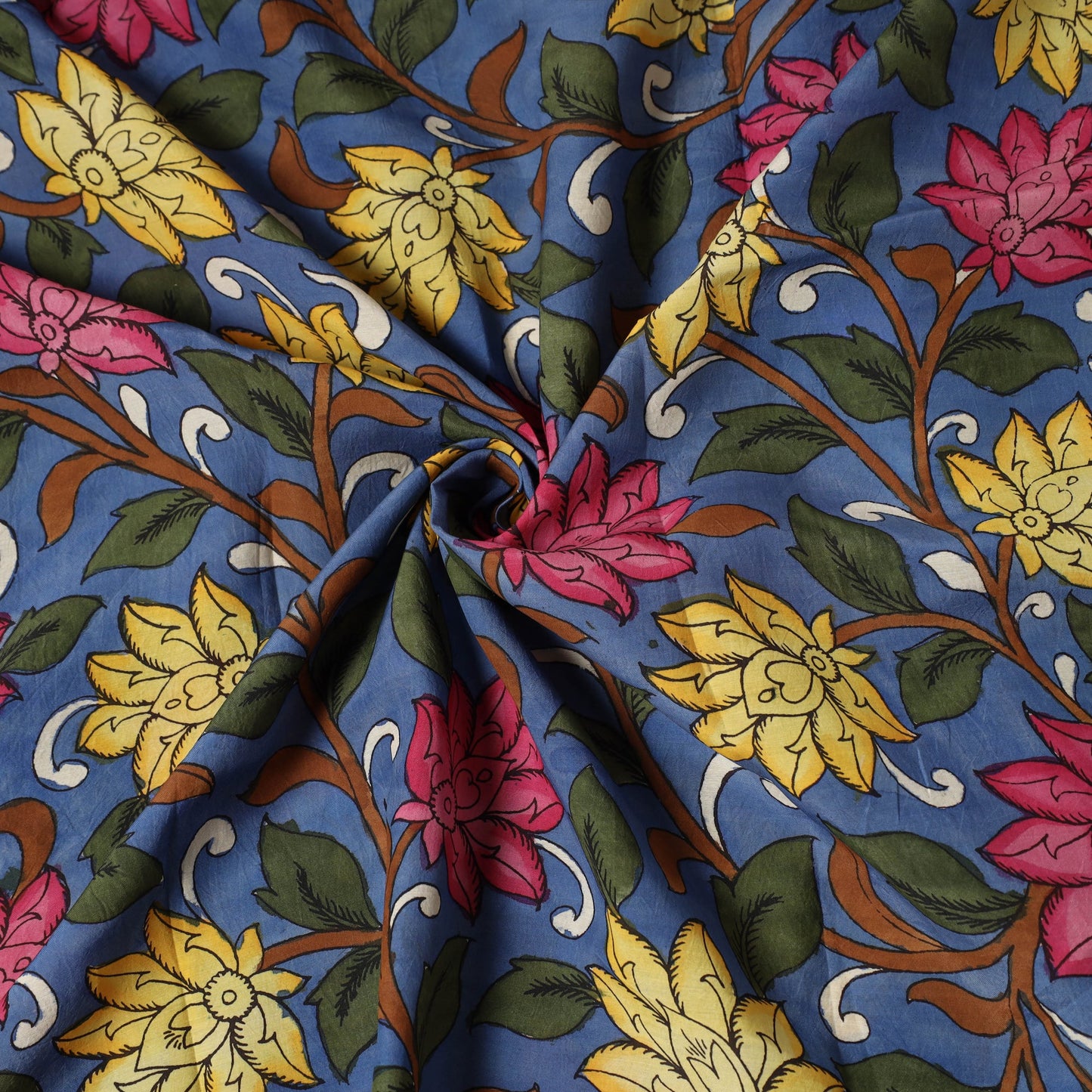 Blue - bangalore silk srikalahasti pen kalamkari fabric 11