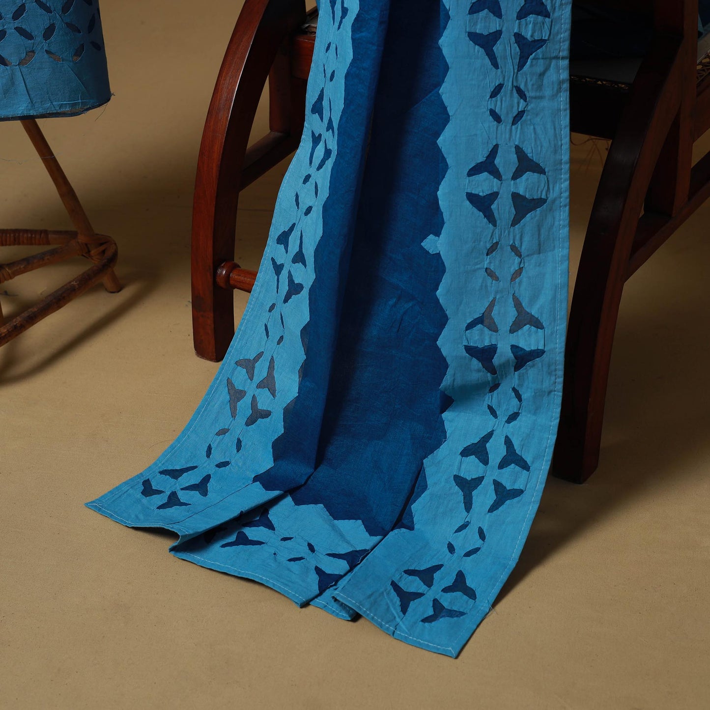 Blue - barmer cut work cotton applique 3pc unstitched dress