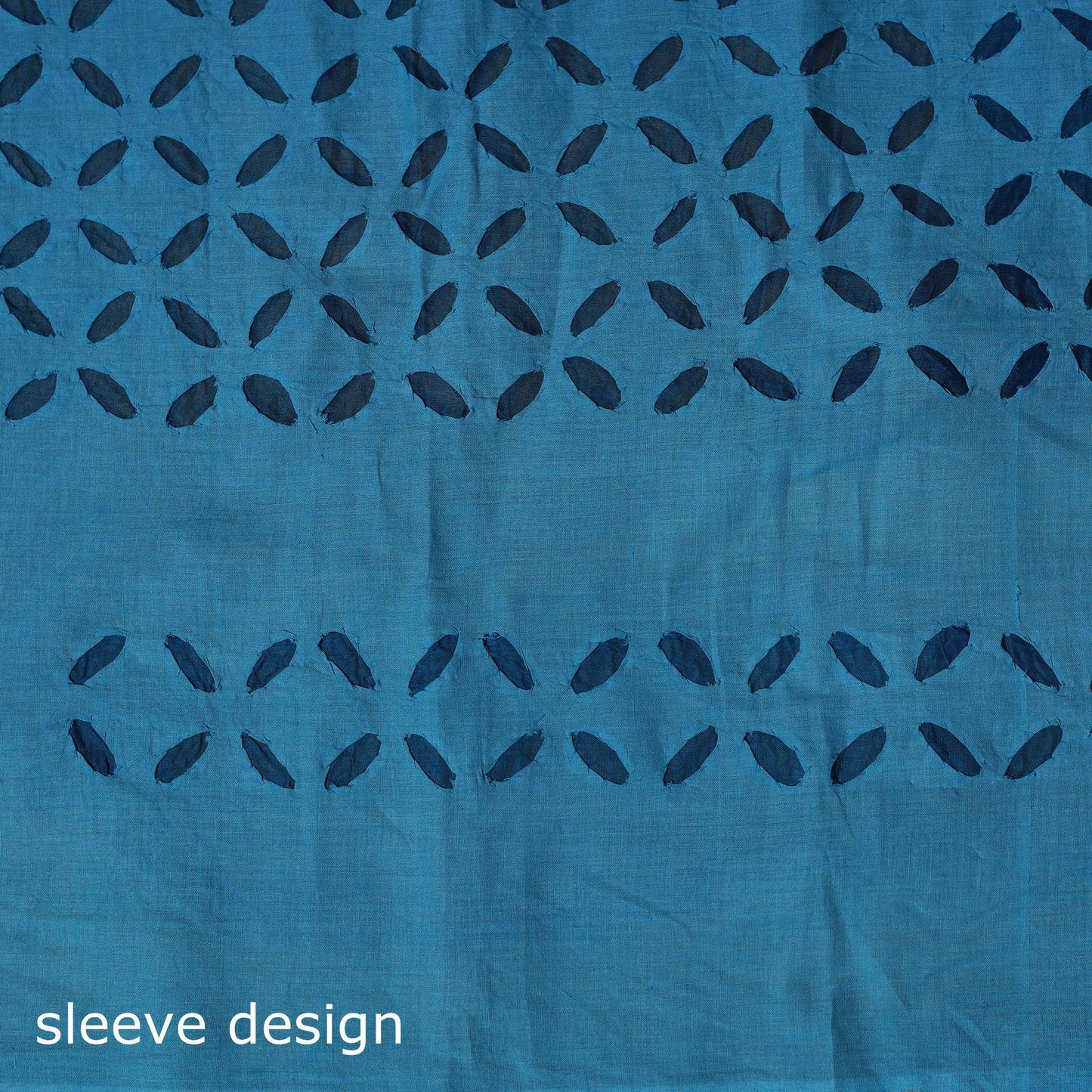 Blue - barmer cut work cotton applique 3pc unstitched dress