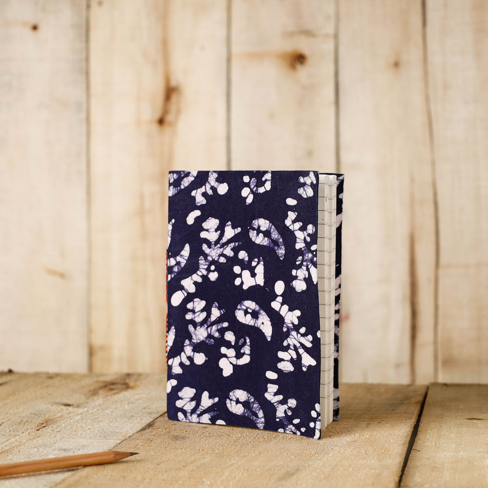 Blue Batik Fabric Cover Handmade Paper Notebook