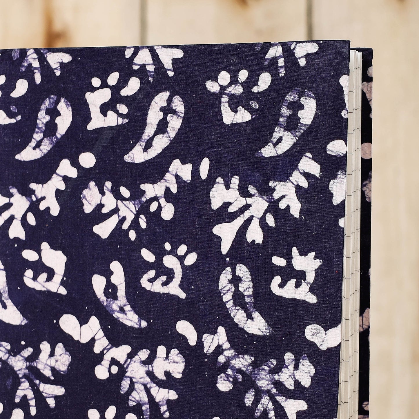 Blue - Batik Fabric Cover Handmade Paper Notebook (9 x 7 in)