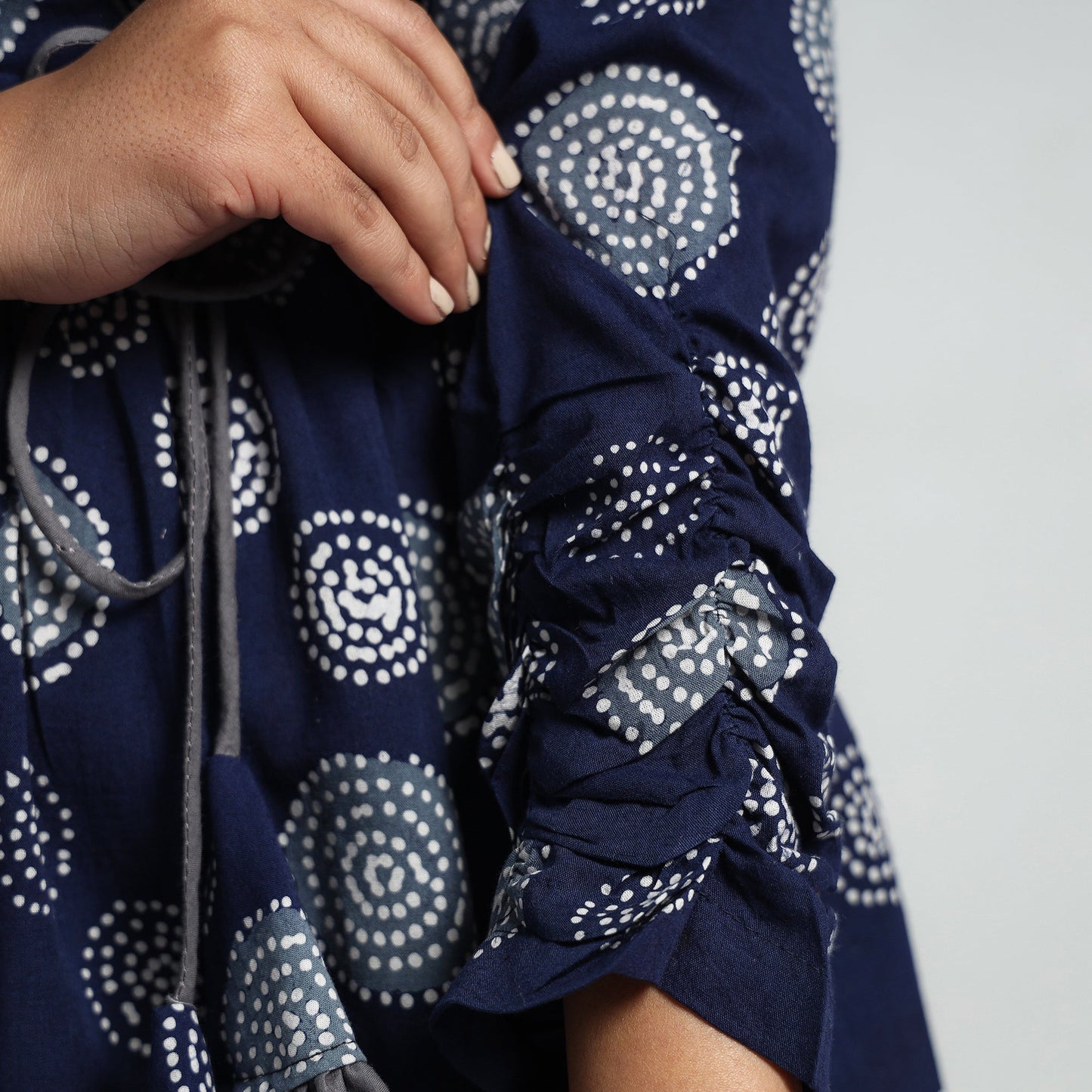 Blue - batik printed cotton angrakha flared dress