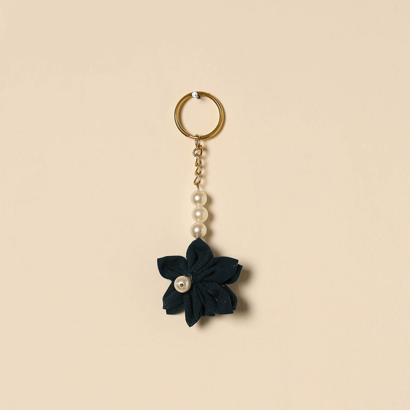 Beaded fabart flower keychain 29 - handcrafted