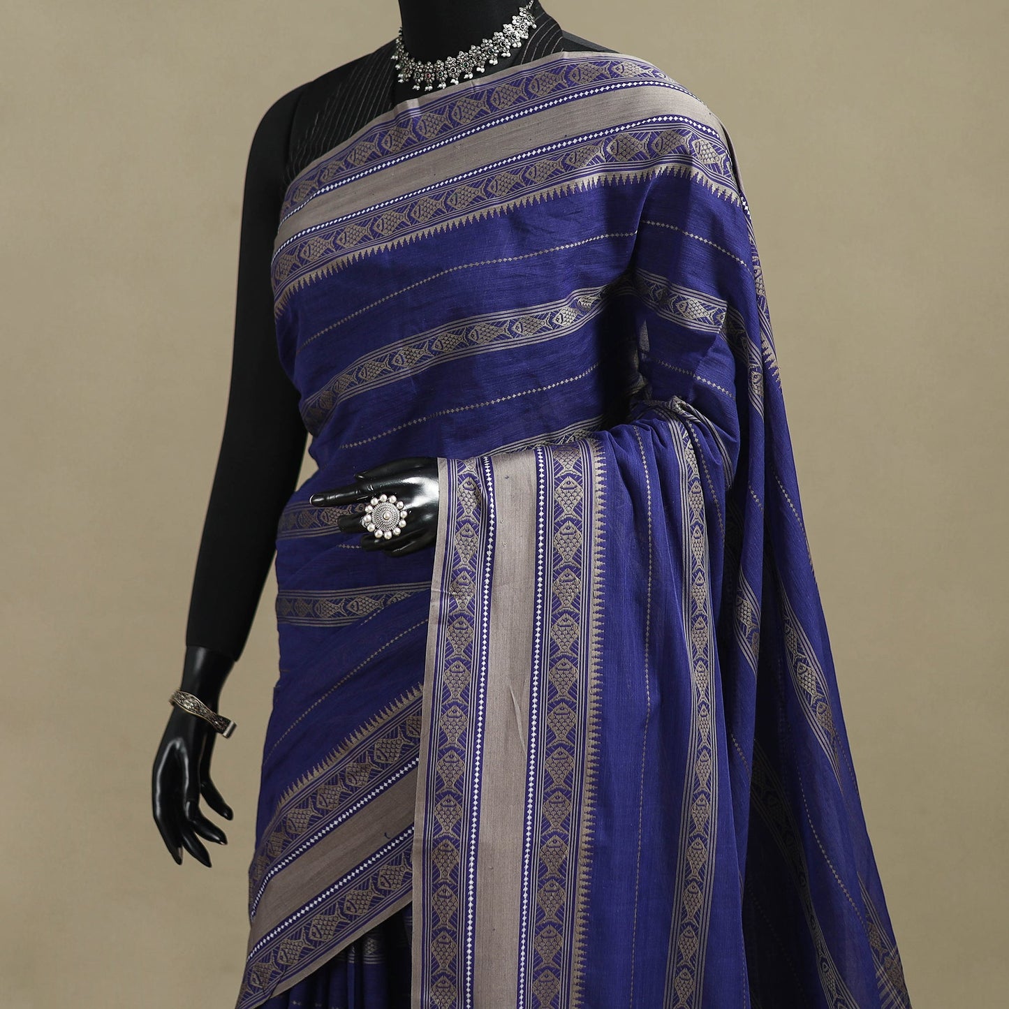 Blue - bengal handwoven cotton begumpuri saree 04