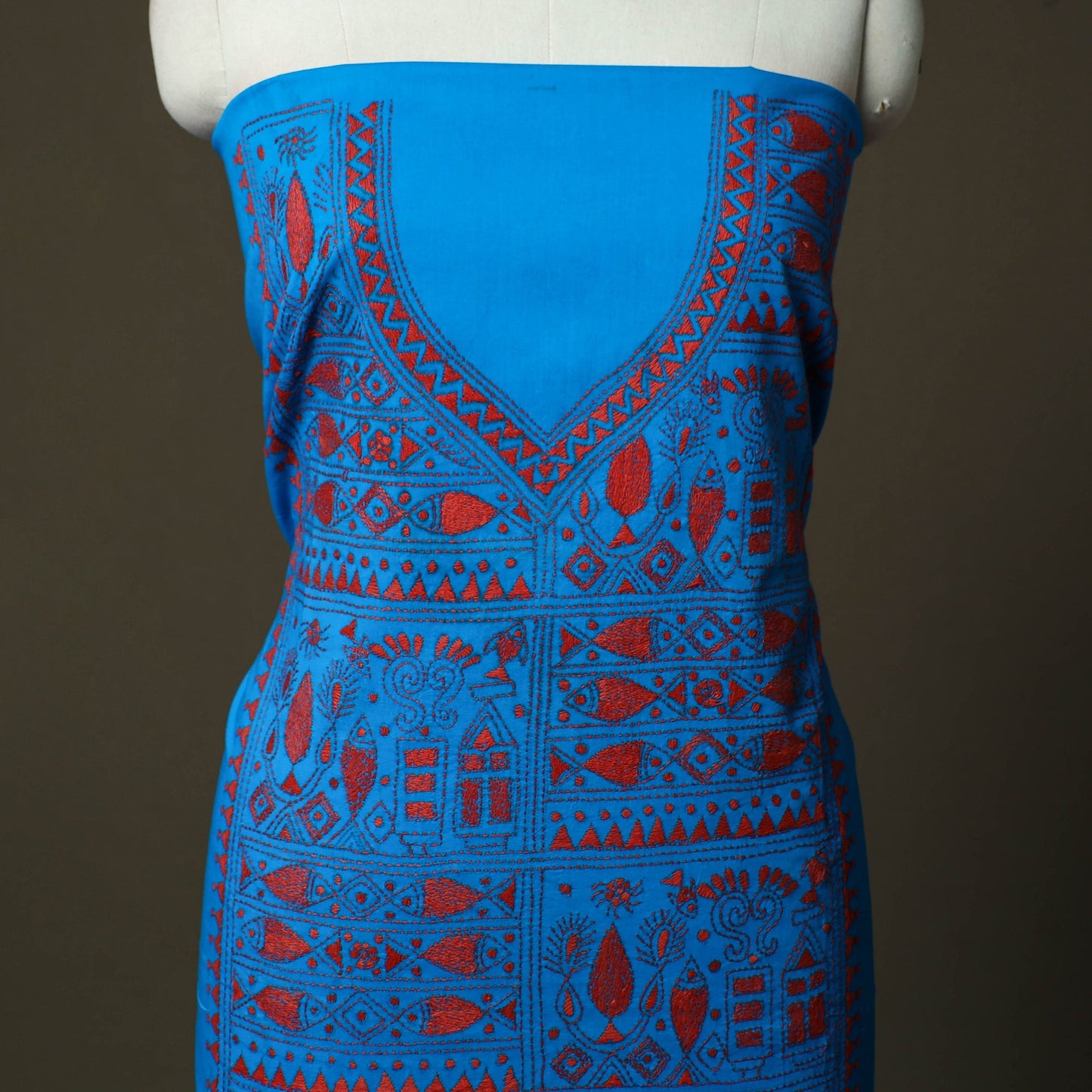 Bengal kantha hand embroidered cotton unstitched kurta