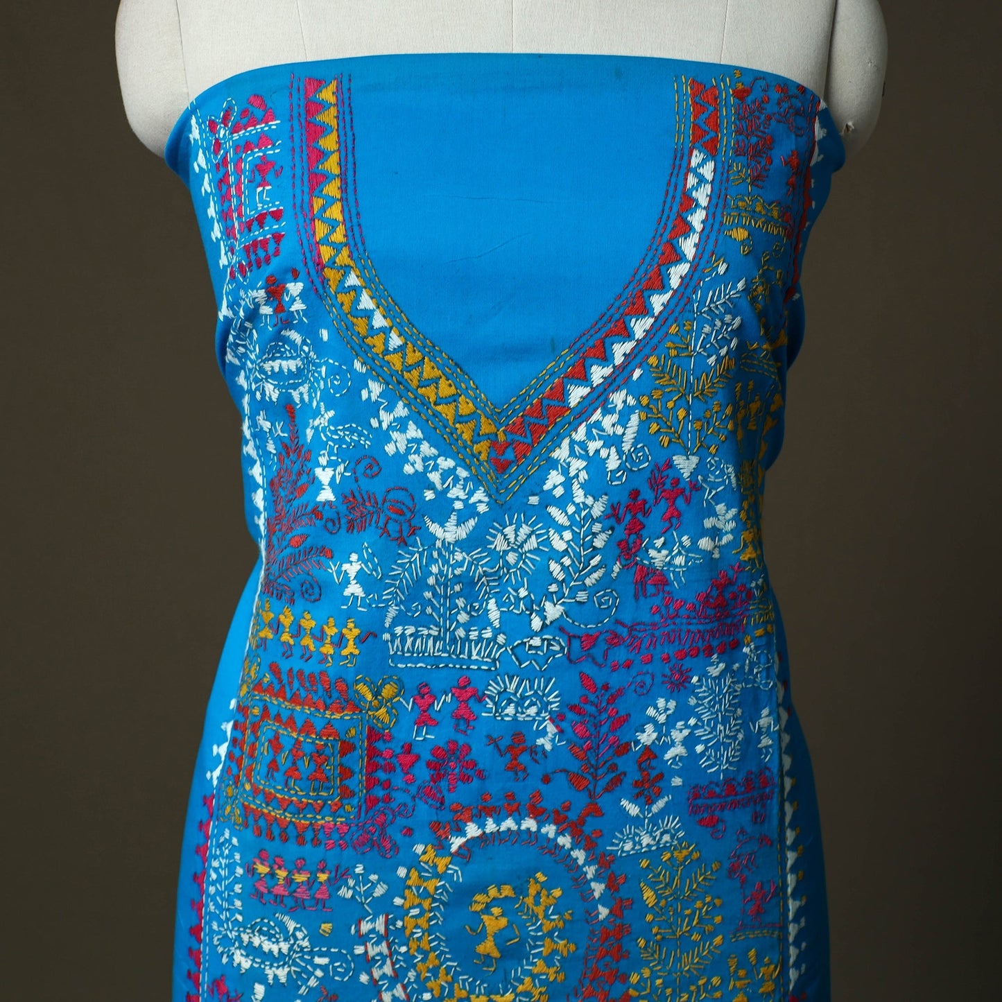 Bengal kantha hand embroidered cotton unstitched kurta