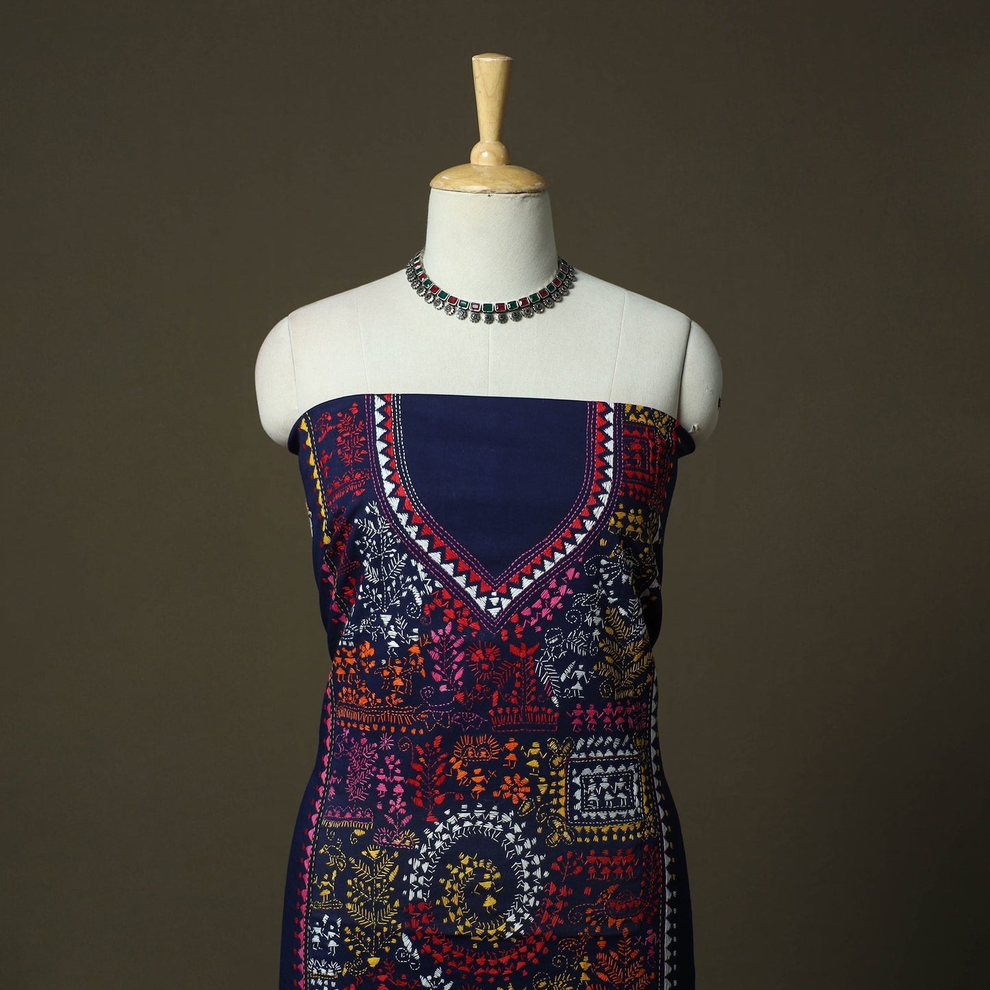 Bengal kantha hand embroidered cotton unstitched kurta