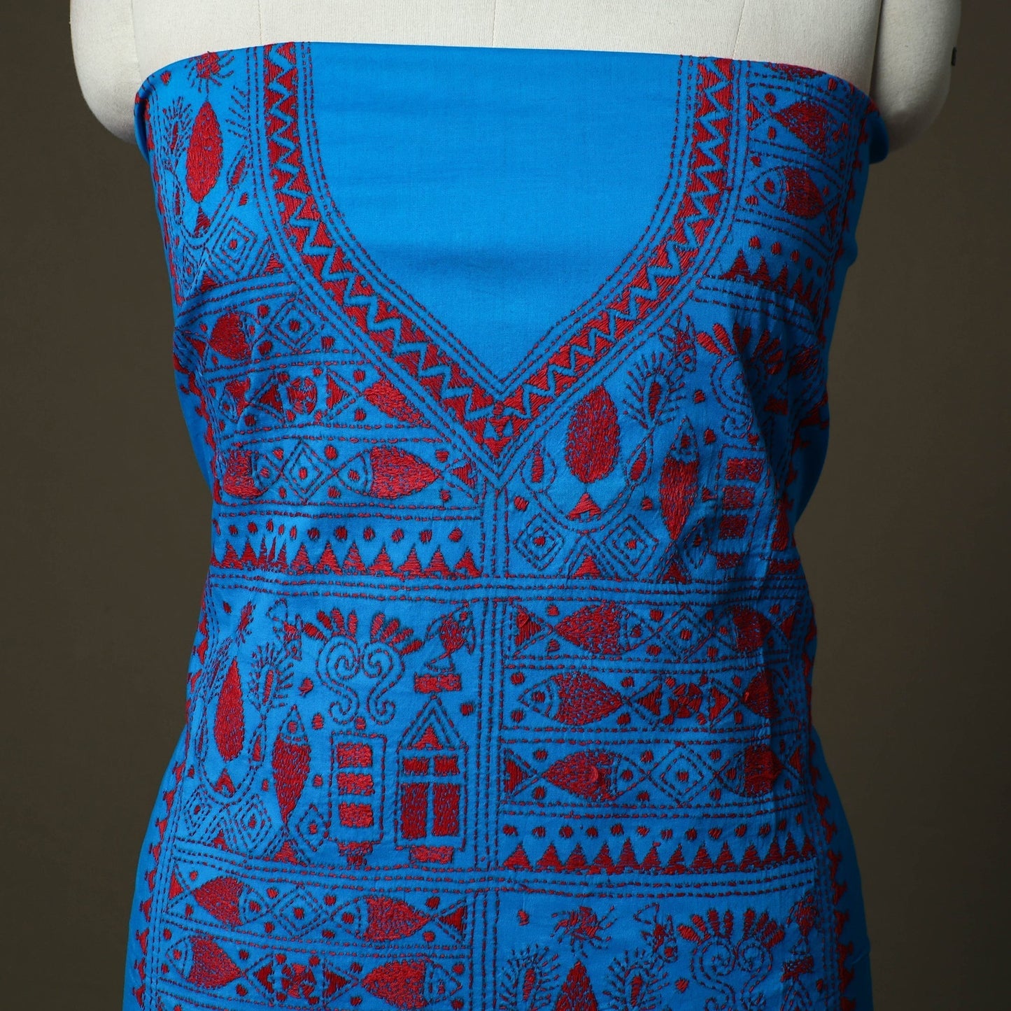 Bengal kantha hand embroidered cotton unstitched kurta