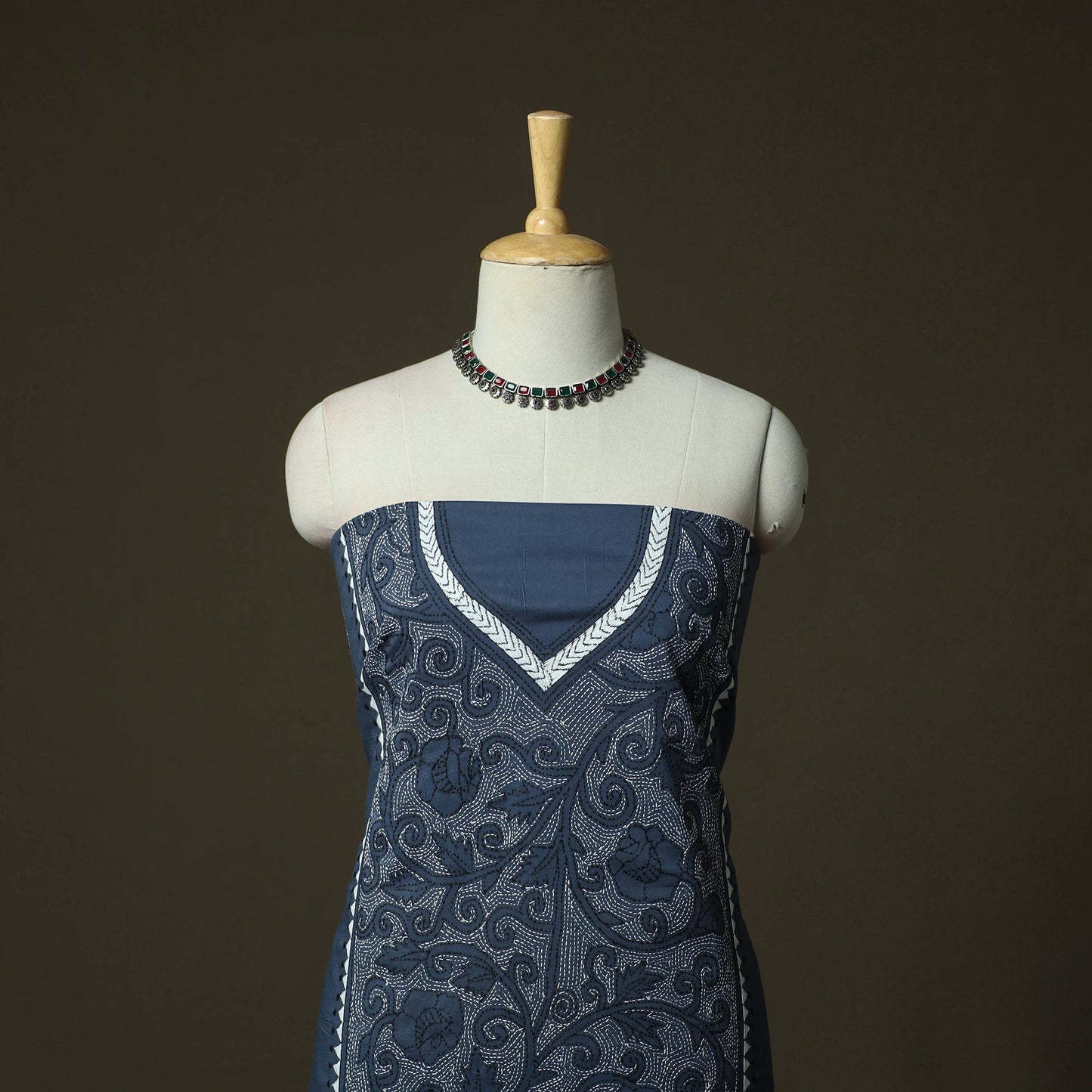 Bengal kantha hand embroidered cotton unstitched kurta