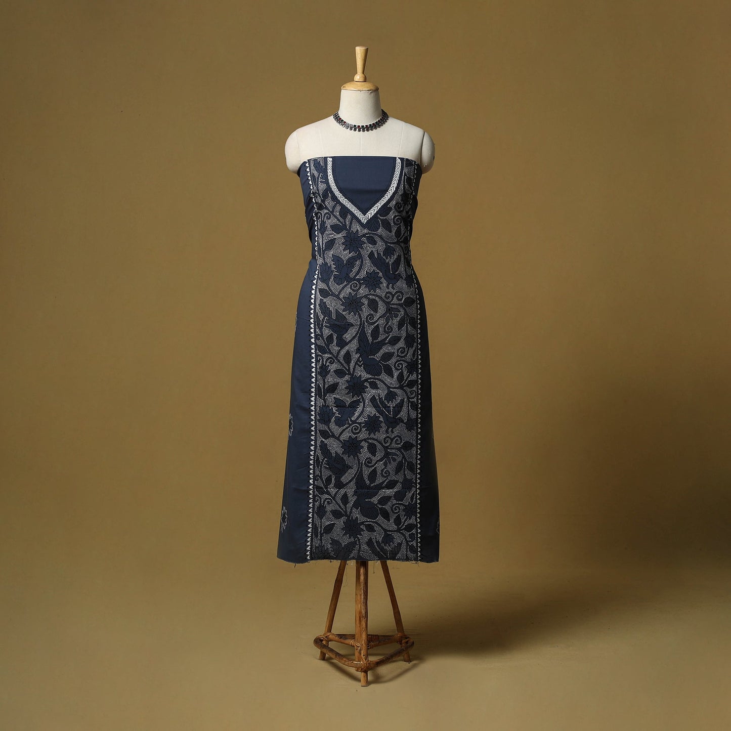 Blue - bengal kantha hand embroidered unstitched kurta