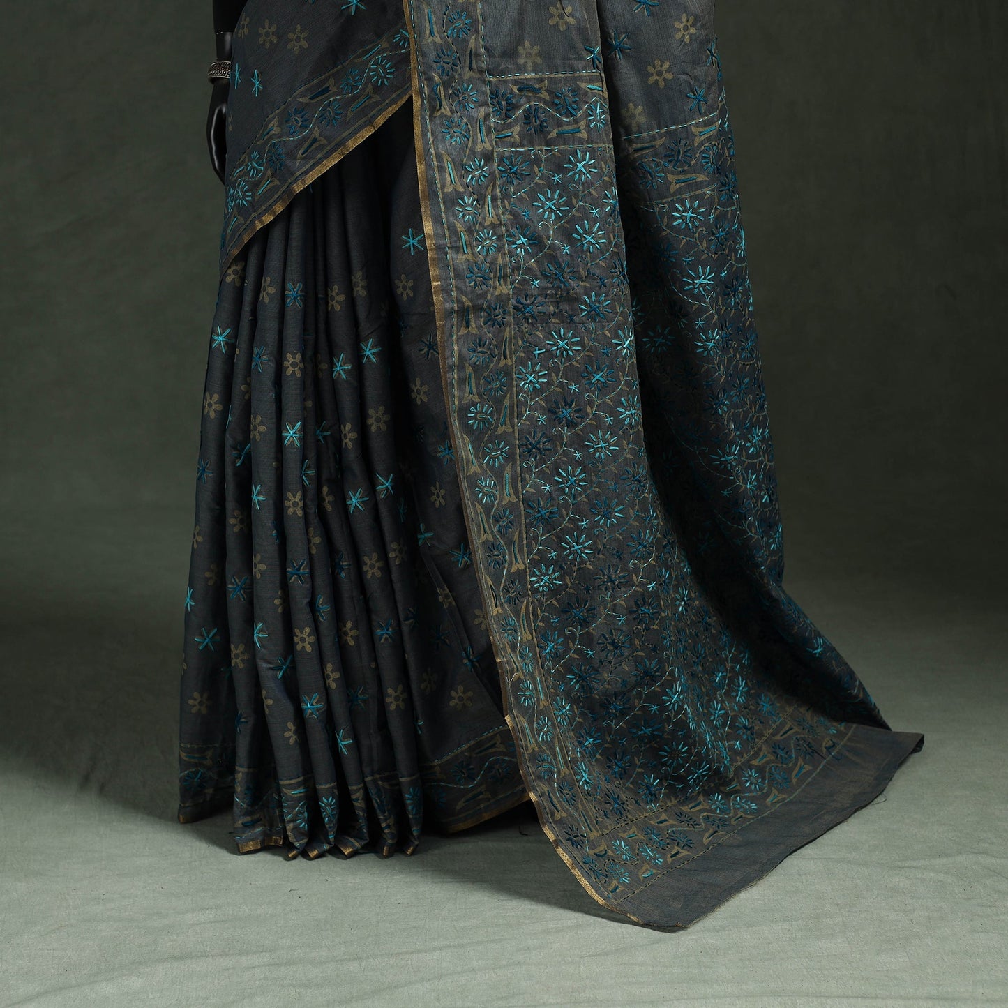 Bengal kantha hand embroidery silk cotton chapa work saree