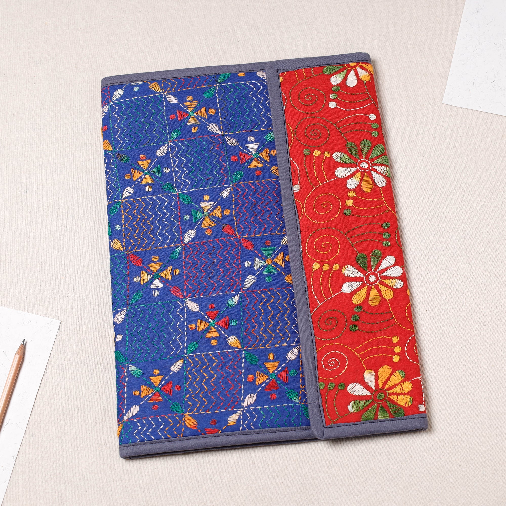 Black - Bengal Kantha Work Handcrafted File Folder 47