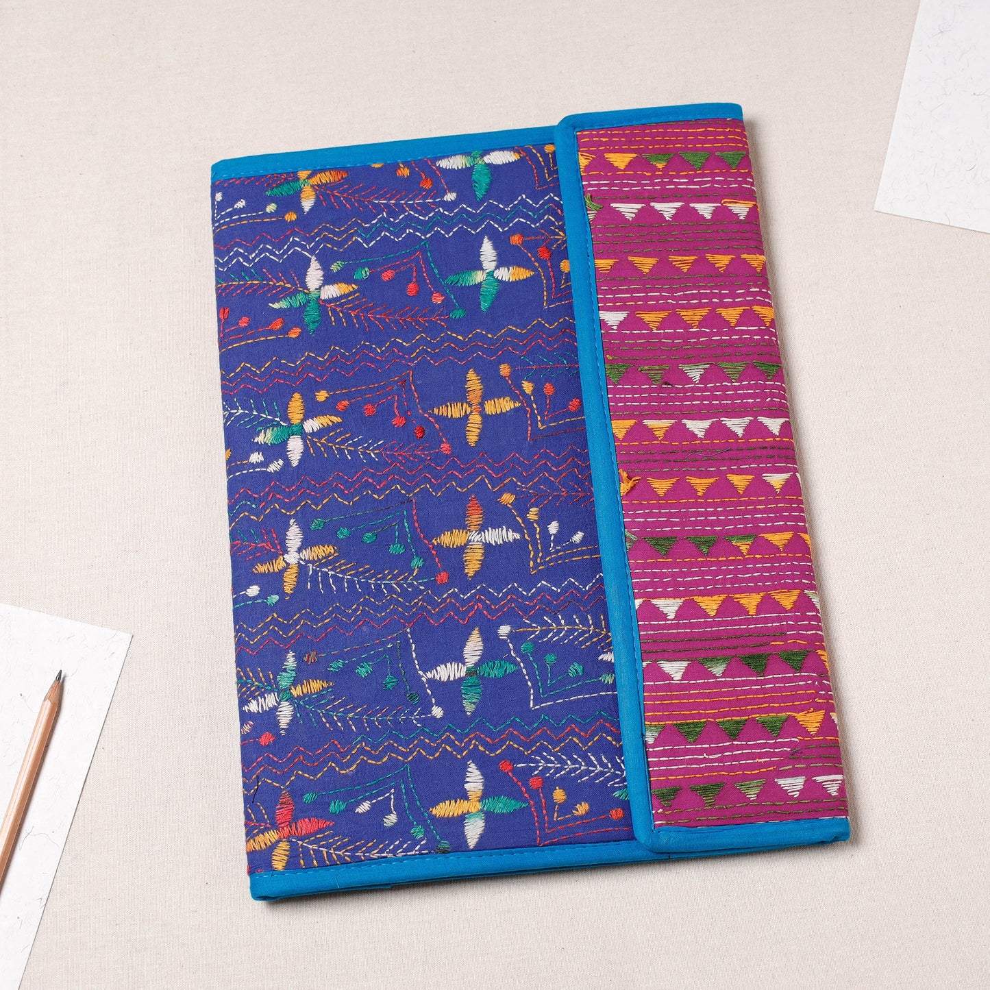 Blue Bengal Kantha Work Handcrafted File Folder