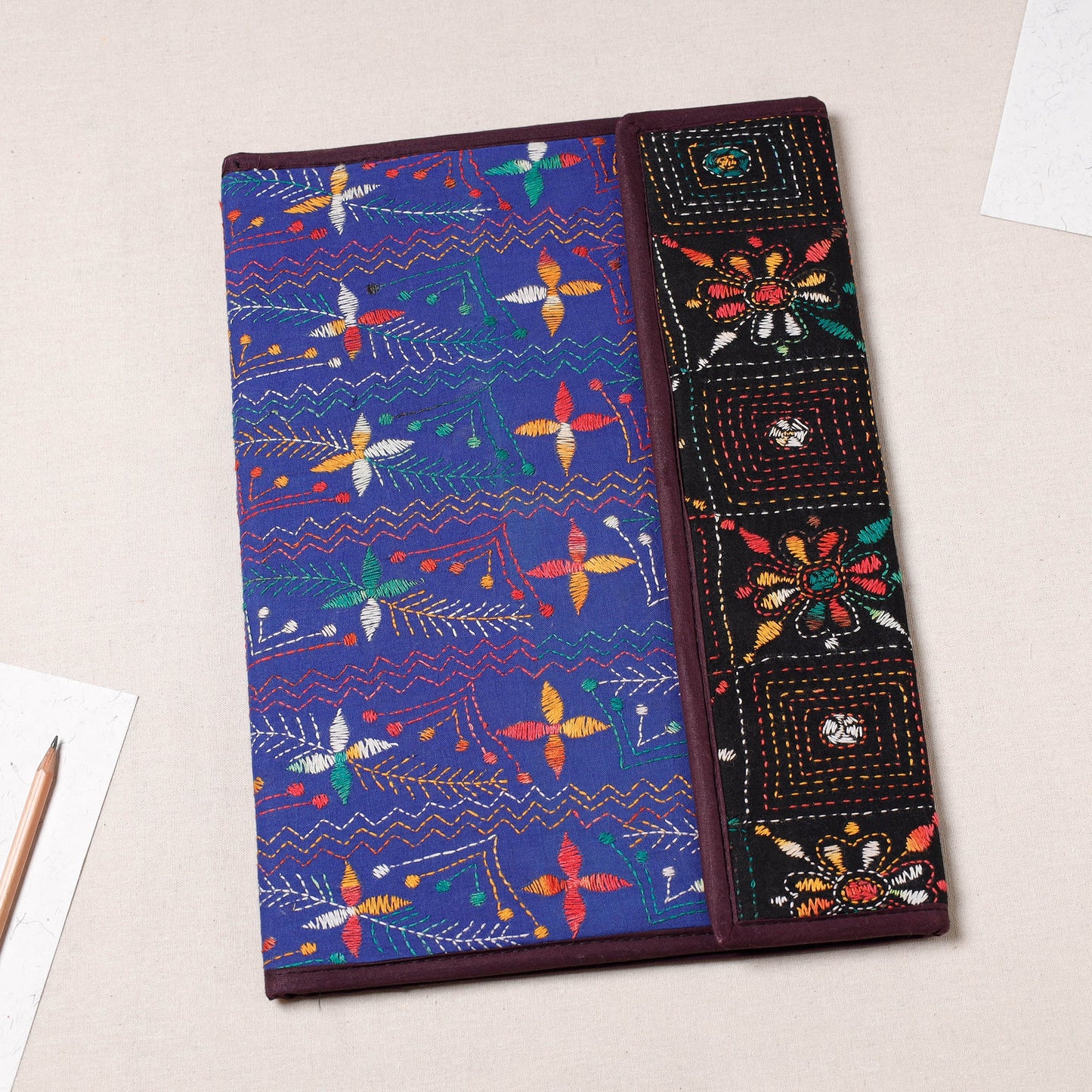 Blue Bengal Kantha Work Handcrafted File Folder