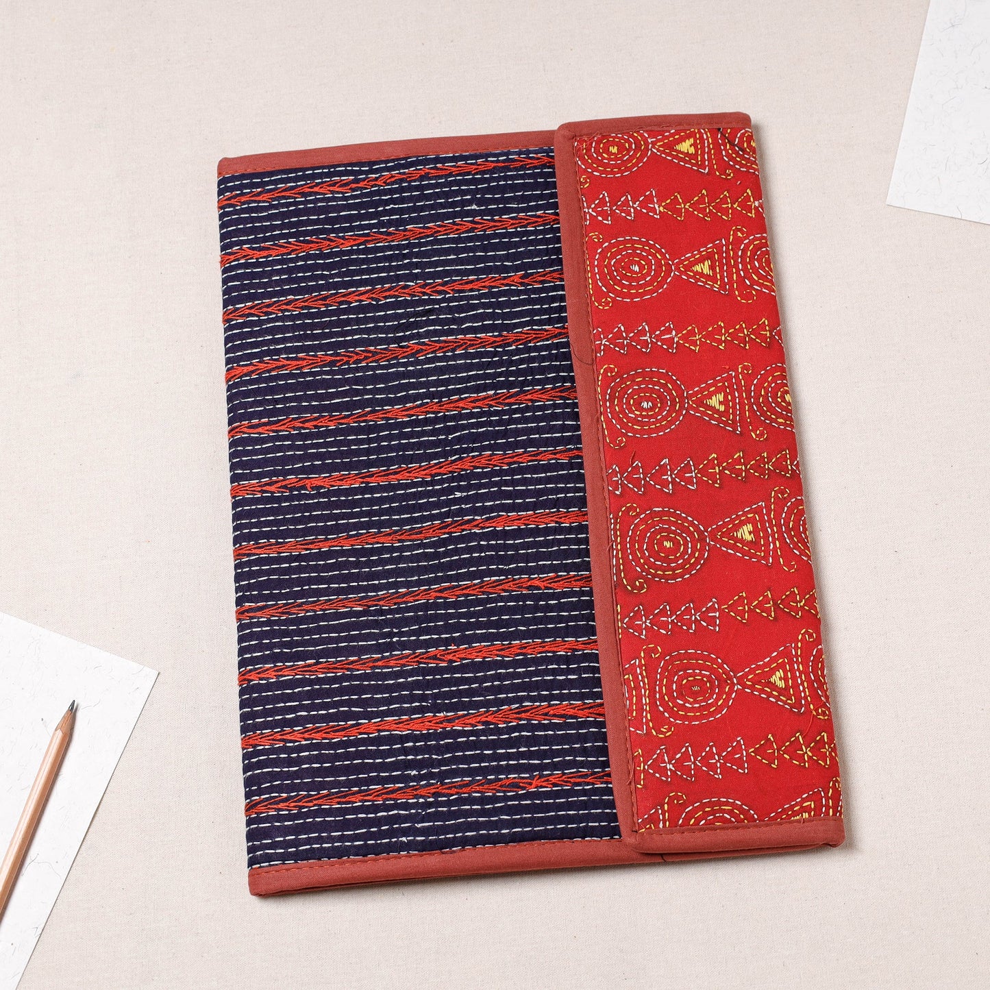 Blue Bengal Kantha Work Handcrafted File Folder