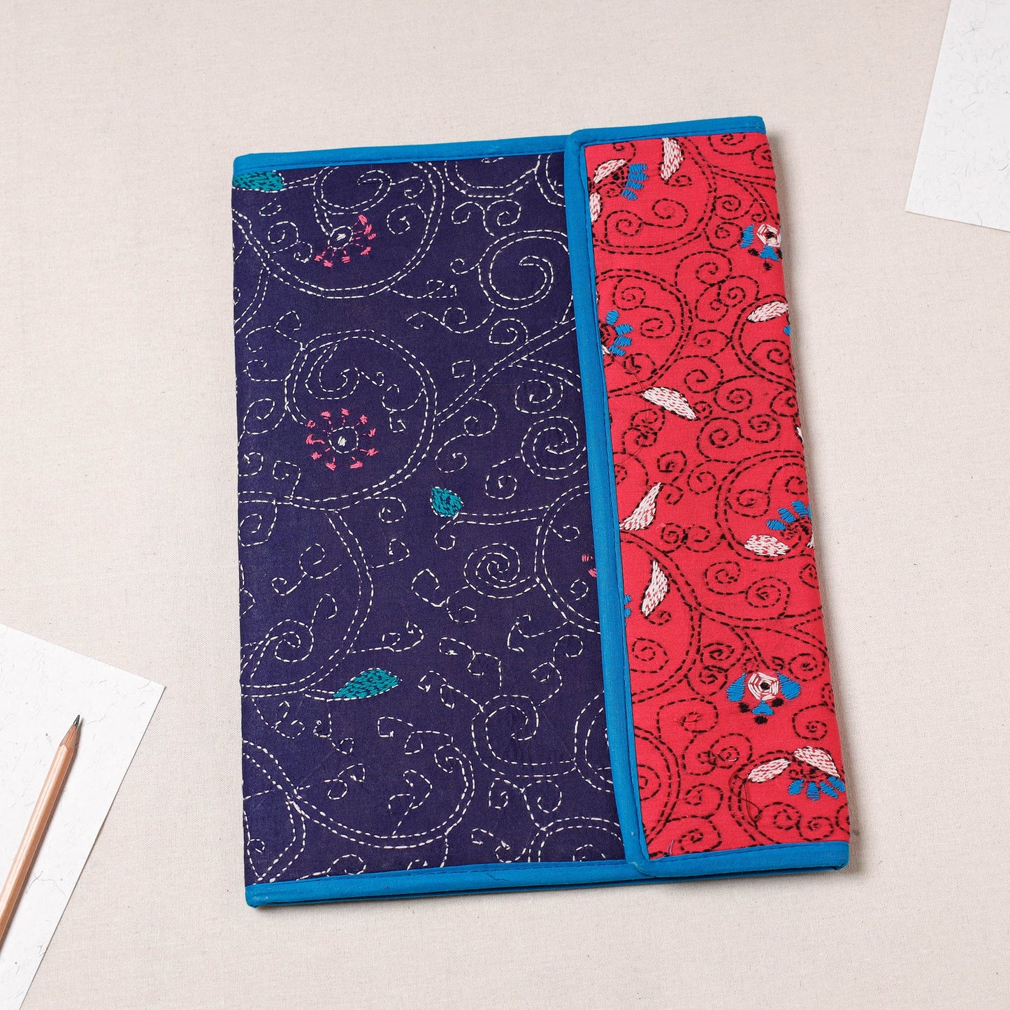 Blue Bengal Kantha Work Handcrafted File Folder
