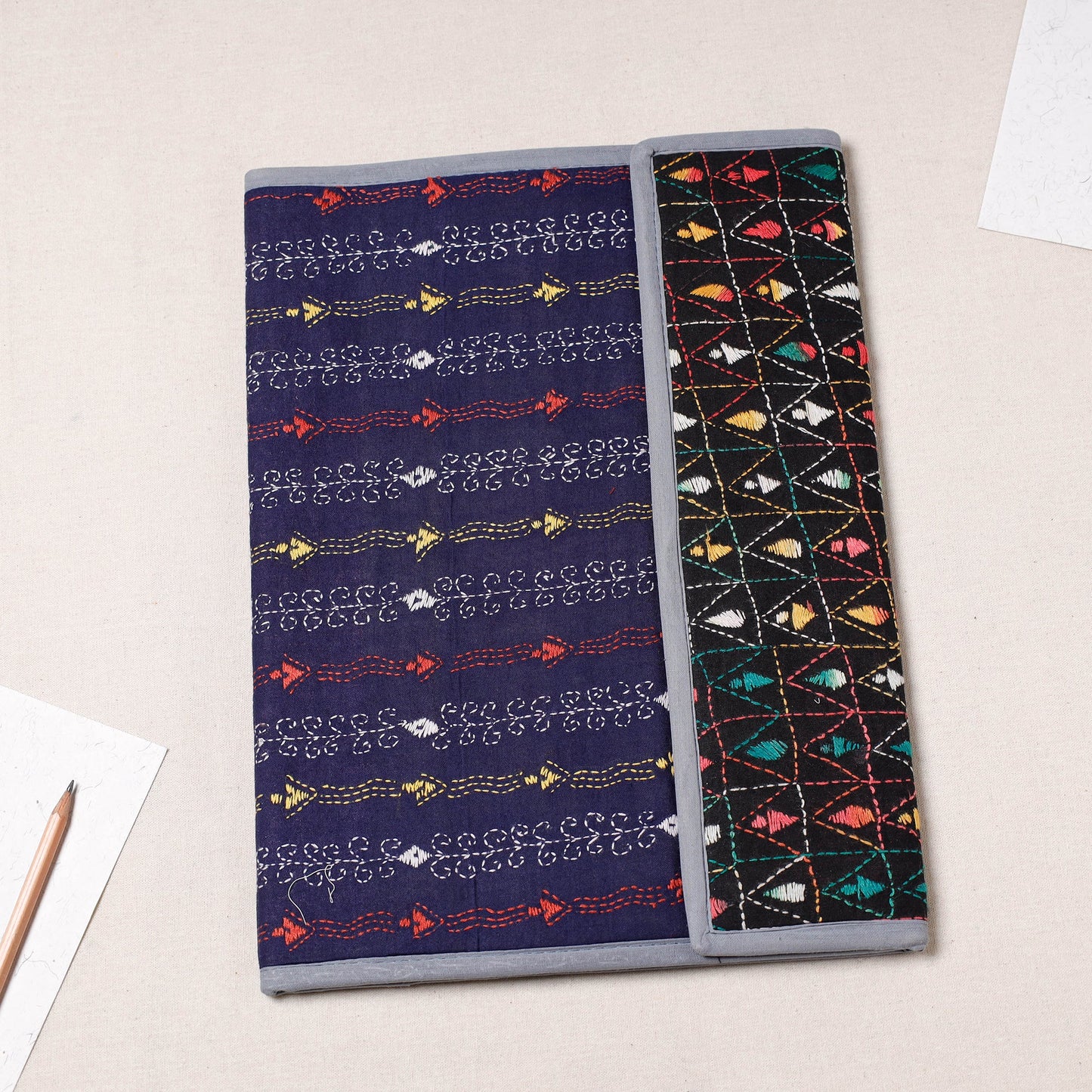Blue Bengal Kantha Work Handcrafted File Folder