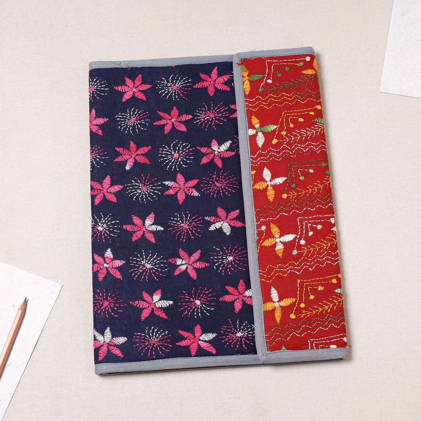 Blue Bengal Kantha Work Handcrafted File Folder